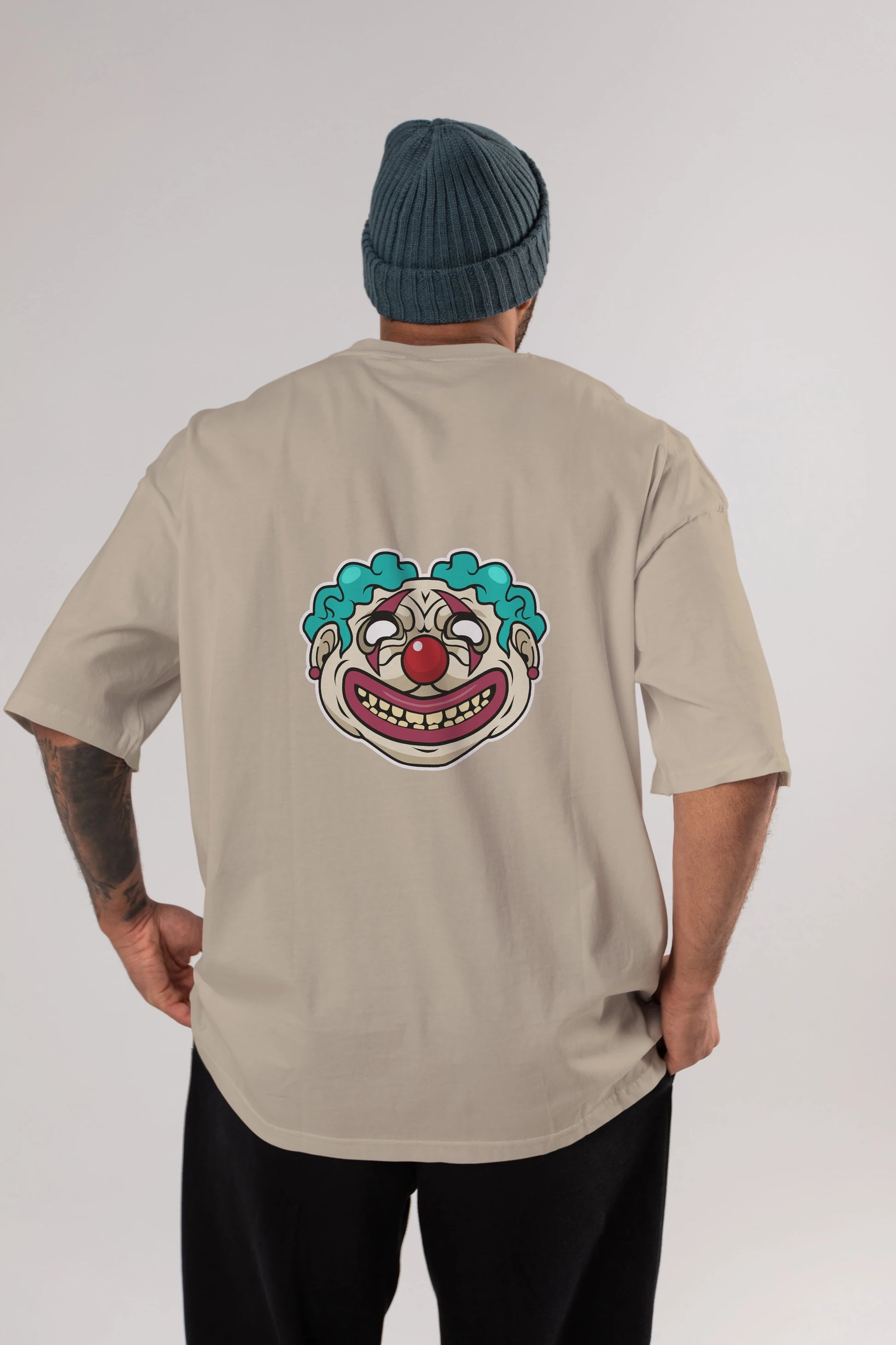 Clown Head Arka Baskılı Oversize t-shirt Erkek Kadın Unisex %100 Pamuk tişort