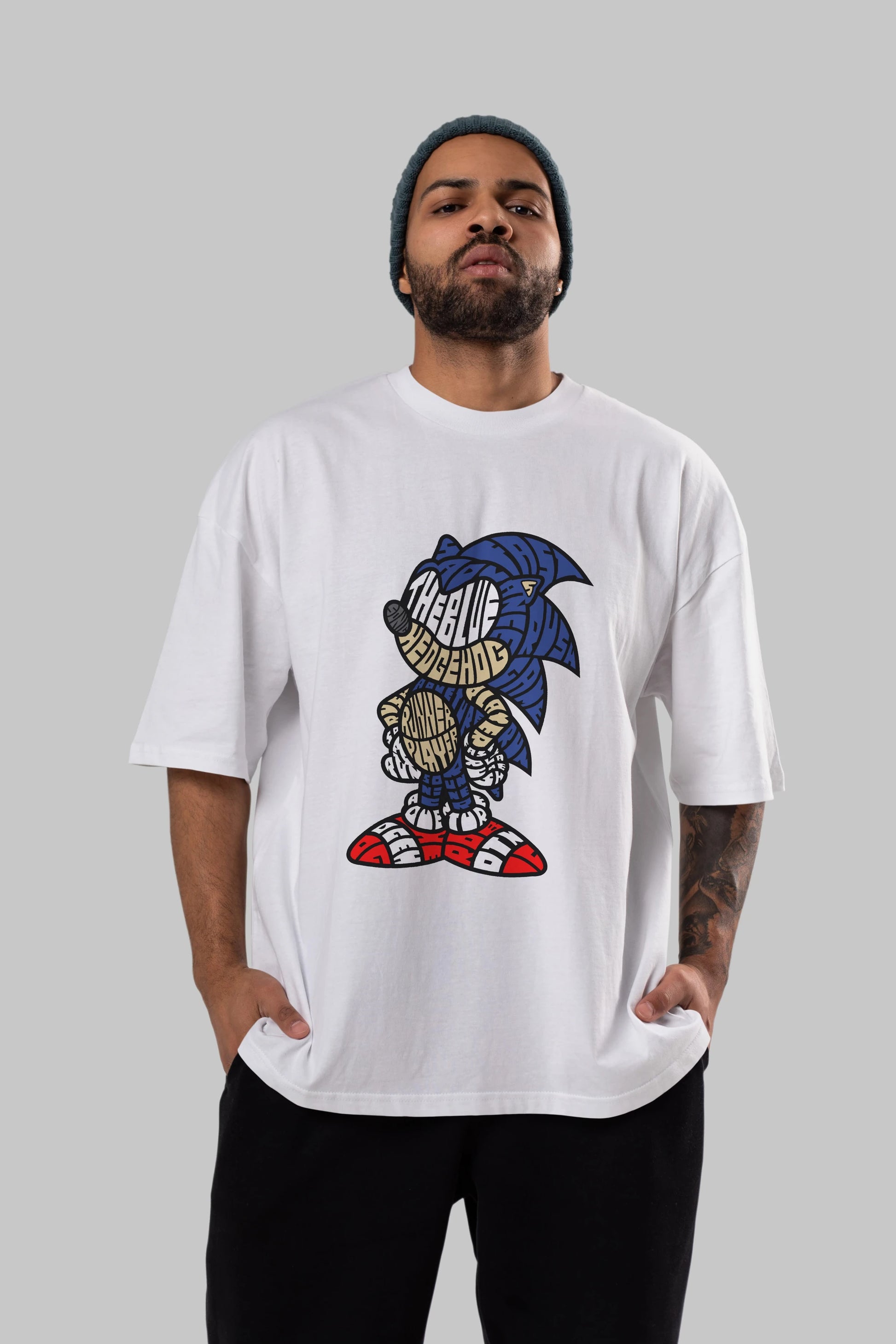 The Blue Hedgehog Ön Baskılı Oversize t-shirt %100 pamuk Erkek Kadın Unisex