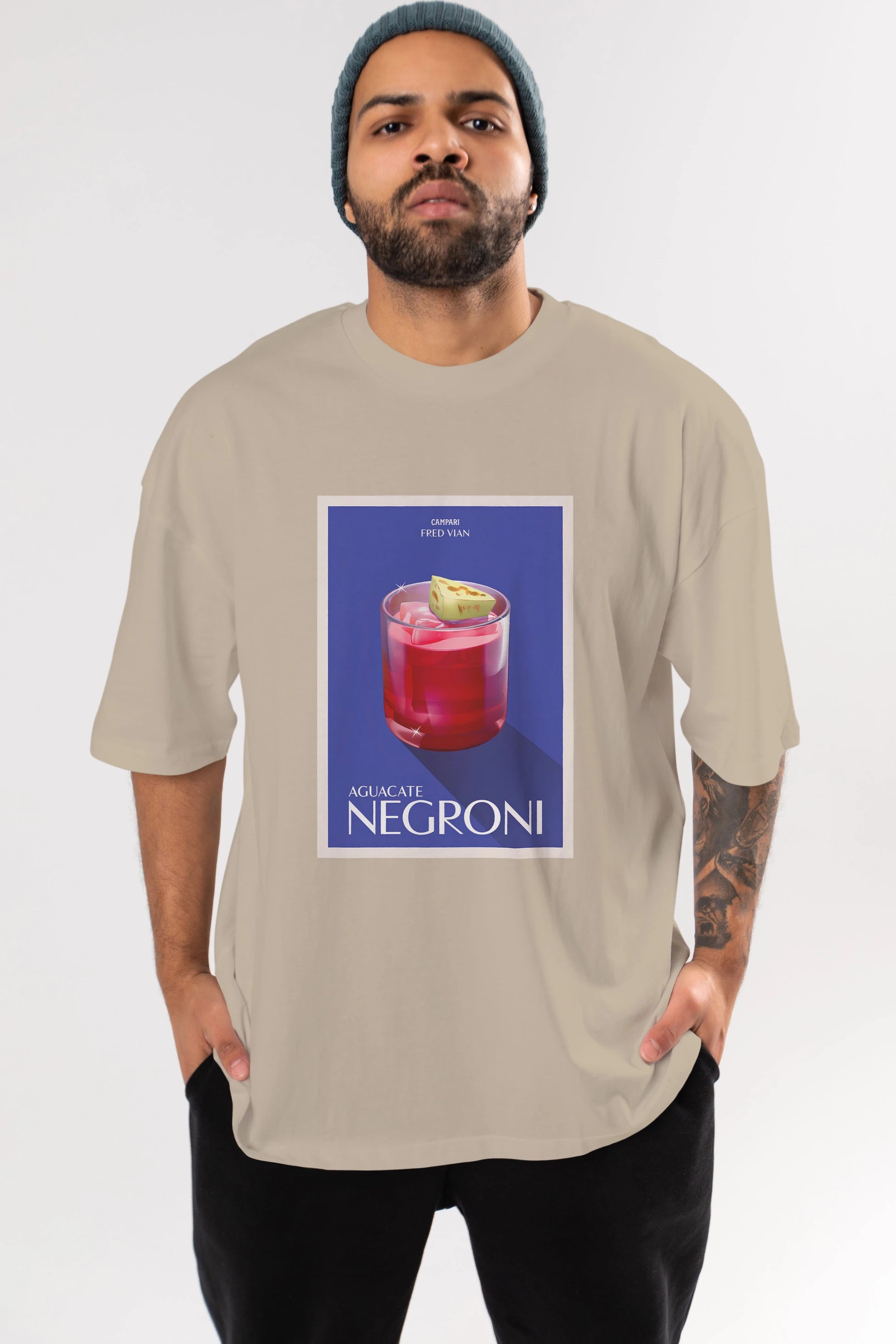 Aguacate Negroni Ön Baskılı Oversize t-shirt Erkek Kadın Unisex %100 Pamuk Bisiklet Yaka tişort