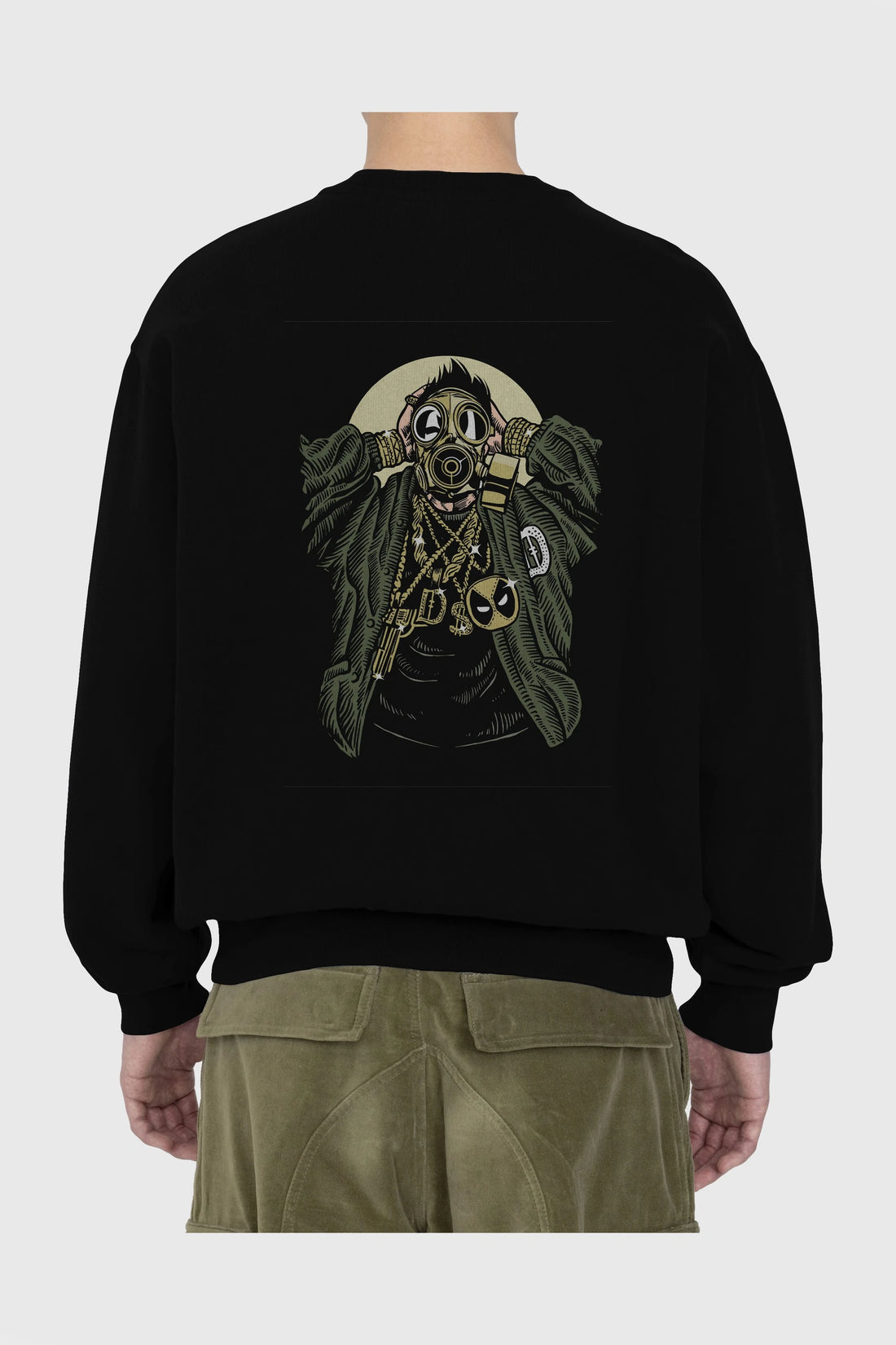 Gasmask Gangsta Arka Baskılı Oversize Sweatshirt Erkek Kadın Unisex
