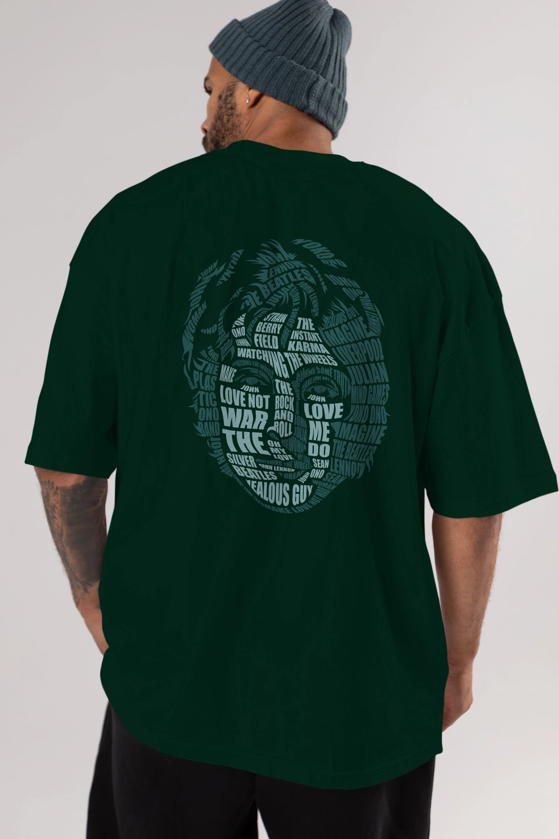 John Lennon Calligram Arka Baskılı Oversize t-shirt %100 pamuk Erkek Kadın Unisex