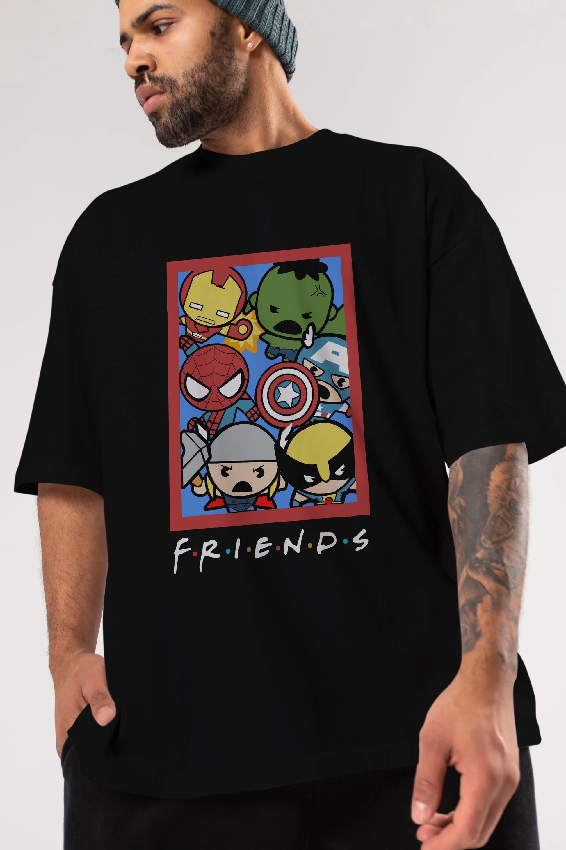 Friends Avenger Ön Baskılı Oversize t-shirt Erkek Kadın Unisex %100 Pamuk Bisiklet Yaka tişort