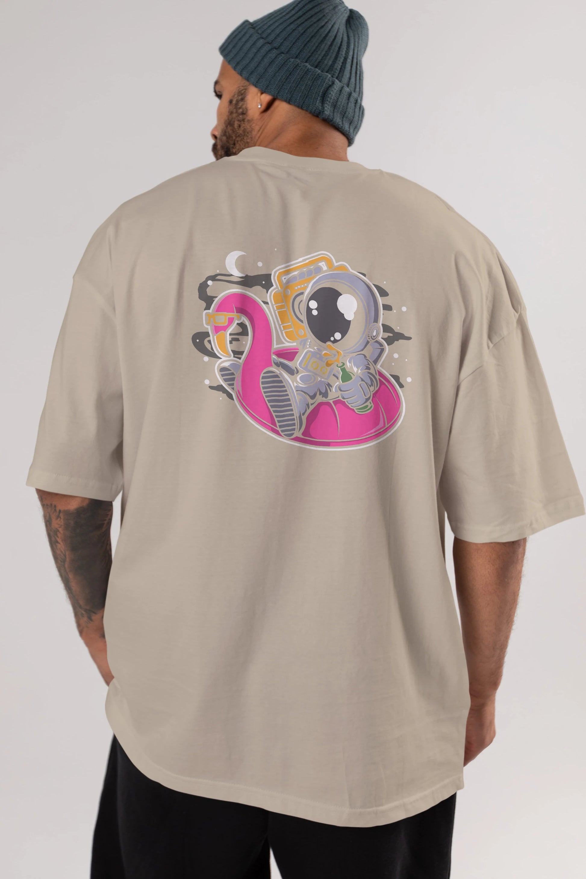Astronaut Floaties Ballon Arka Baskılı Oversize t-shirt Erkek Kadın Unisex