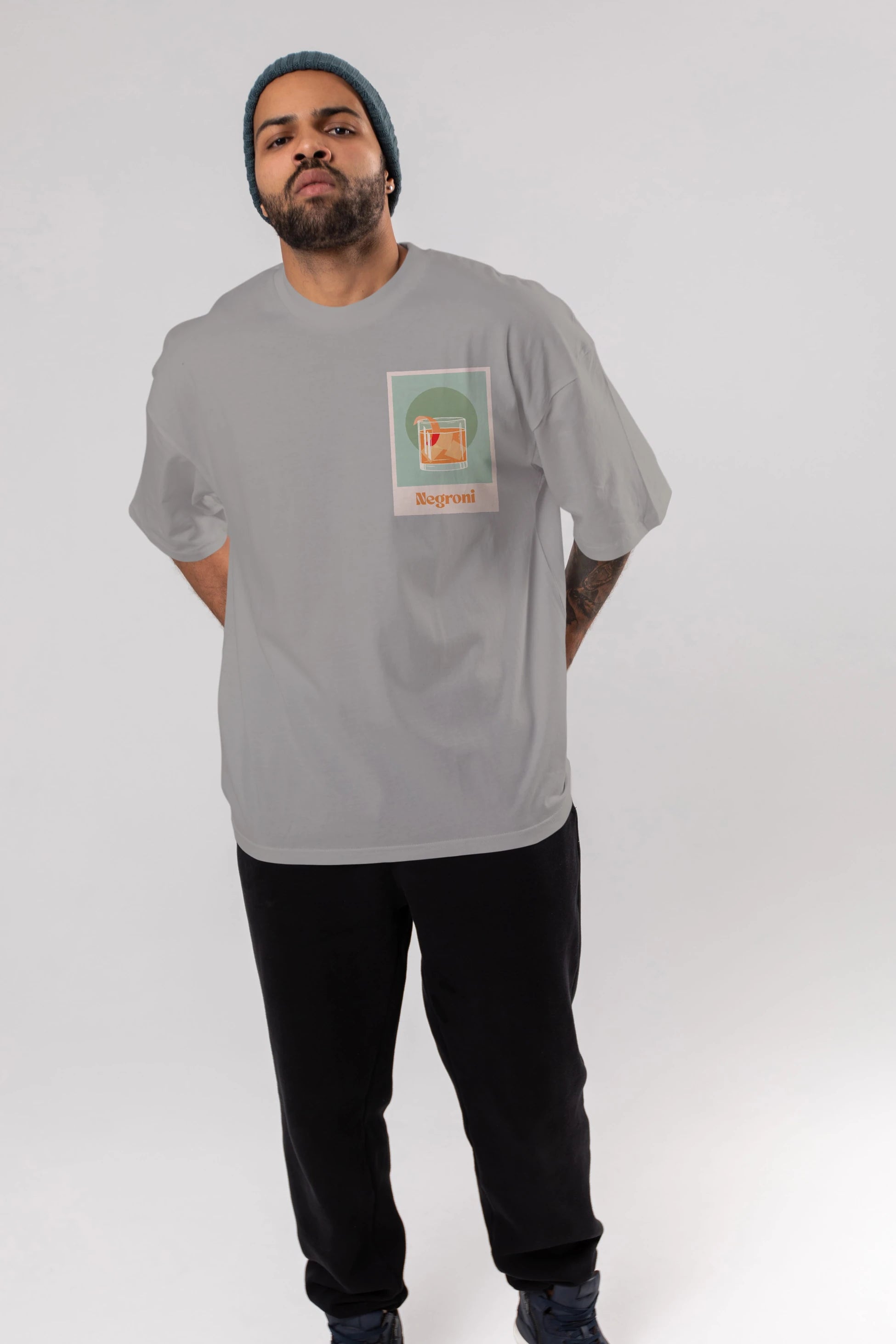 Negroni 5 Ön Sol Baskılı Oversize t-shirt Erkek Kadın Unisex %100 Pamuk Bisiklet Yaka tişort