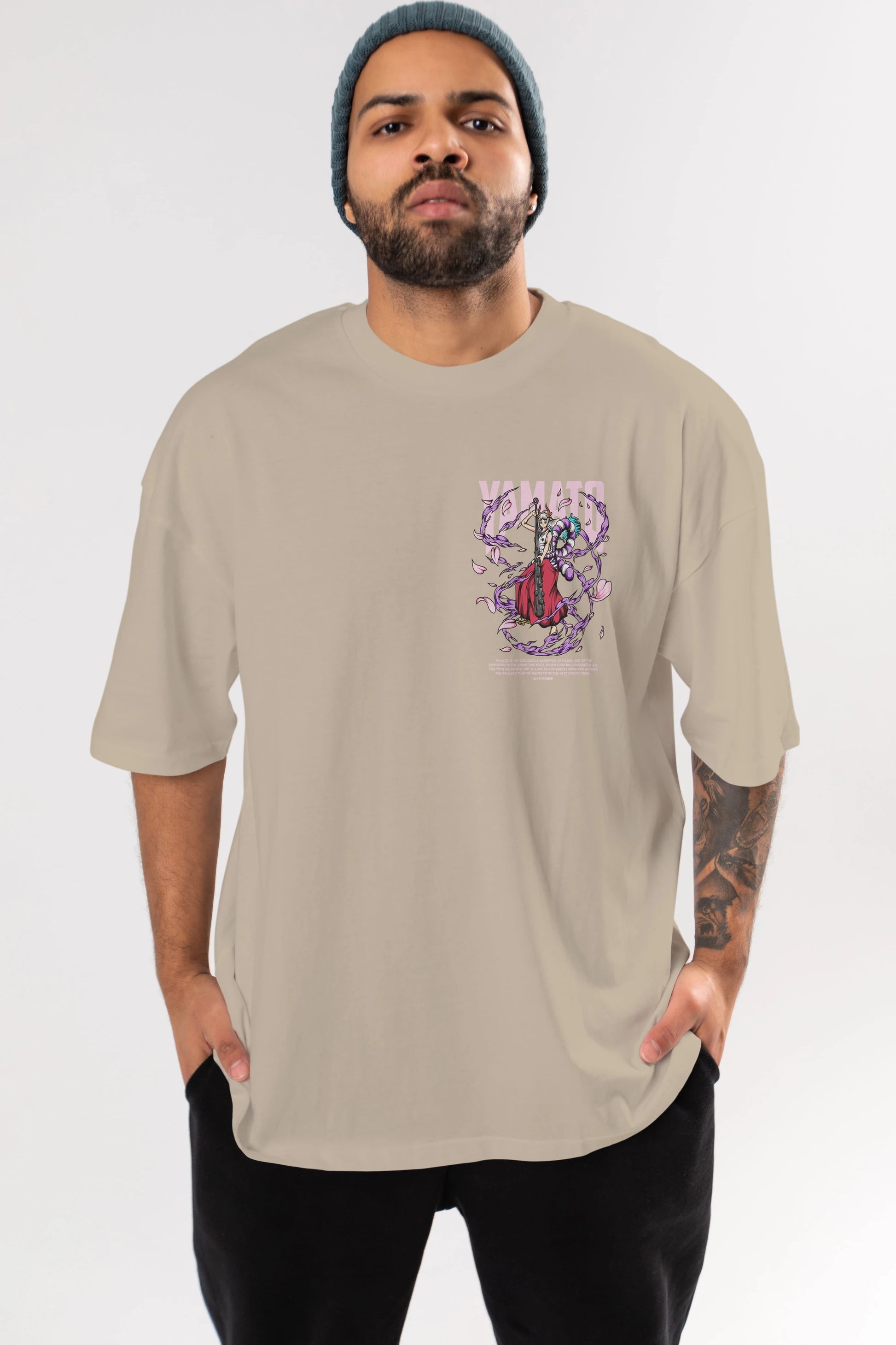 Yamato Ön Sol Baskılı Oversize t-shirt Erkek Kadın Unisex %100 Pamuk Bisiklet Yaka tişort
