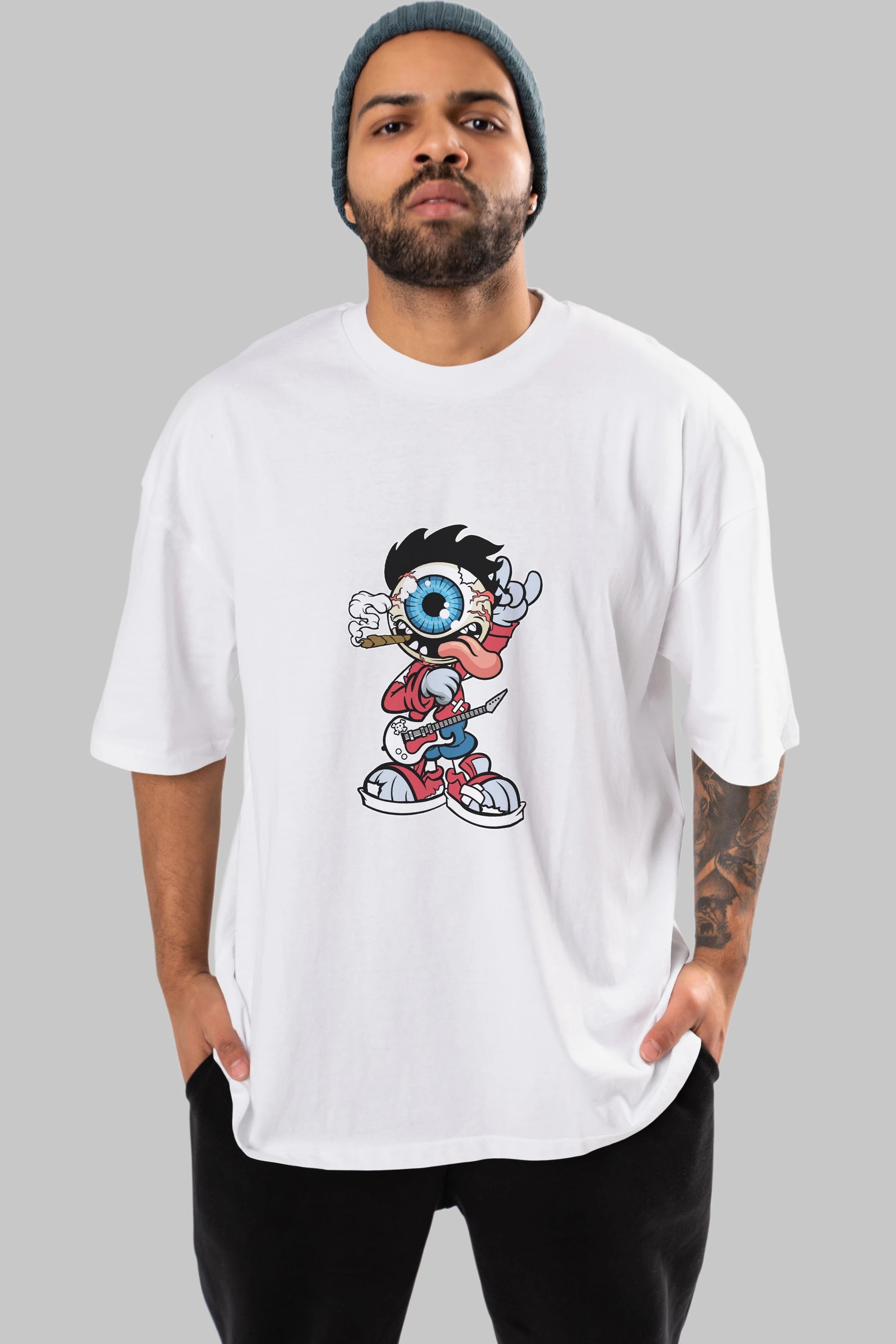 Eyeball Rockstar Ön Baskılı Oversize t-shirt Erkek Kadın Unisex %100 Pamuk tişort