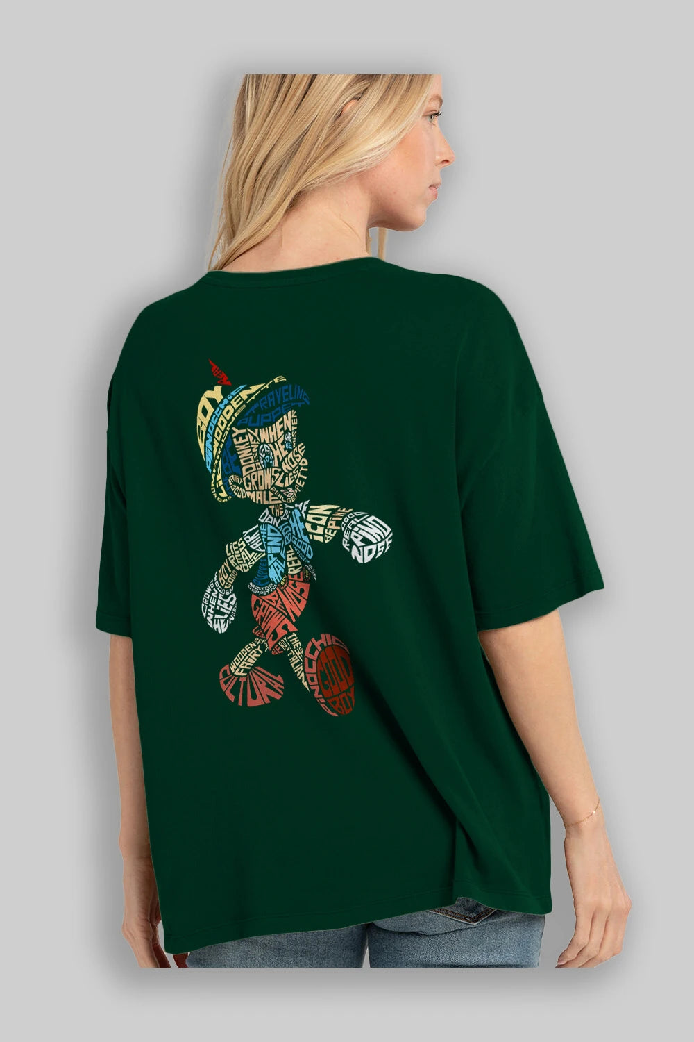 Pinokio Arka Baskılı Oversize t-shirt %100 pamuk Erkek Kadın Unisex