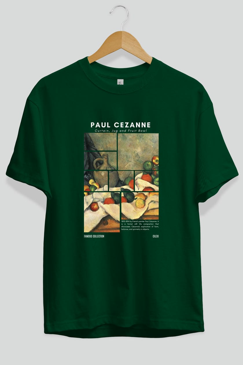 Paul Cezanne Curtain ön Baskılı Oversize t-shirt Erkek Kadın Bisiklet Yaka Pamuk tişort