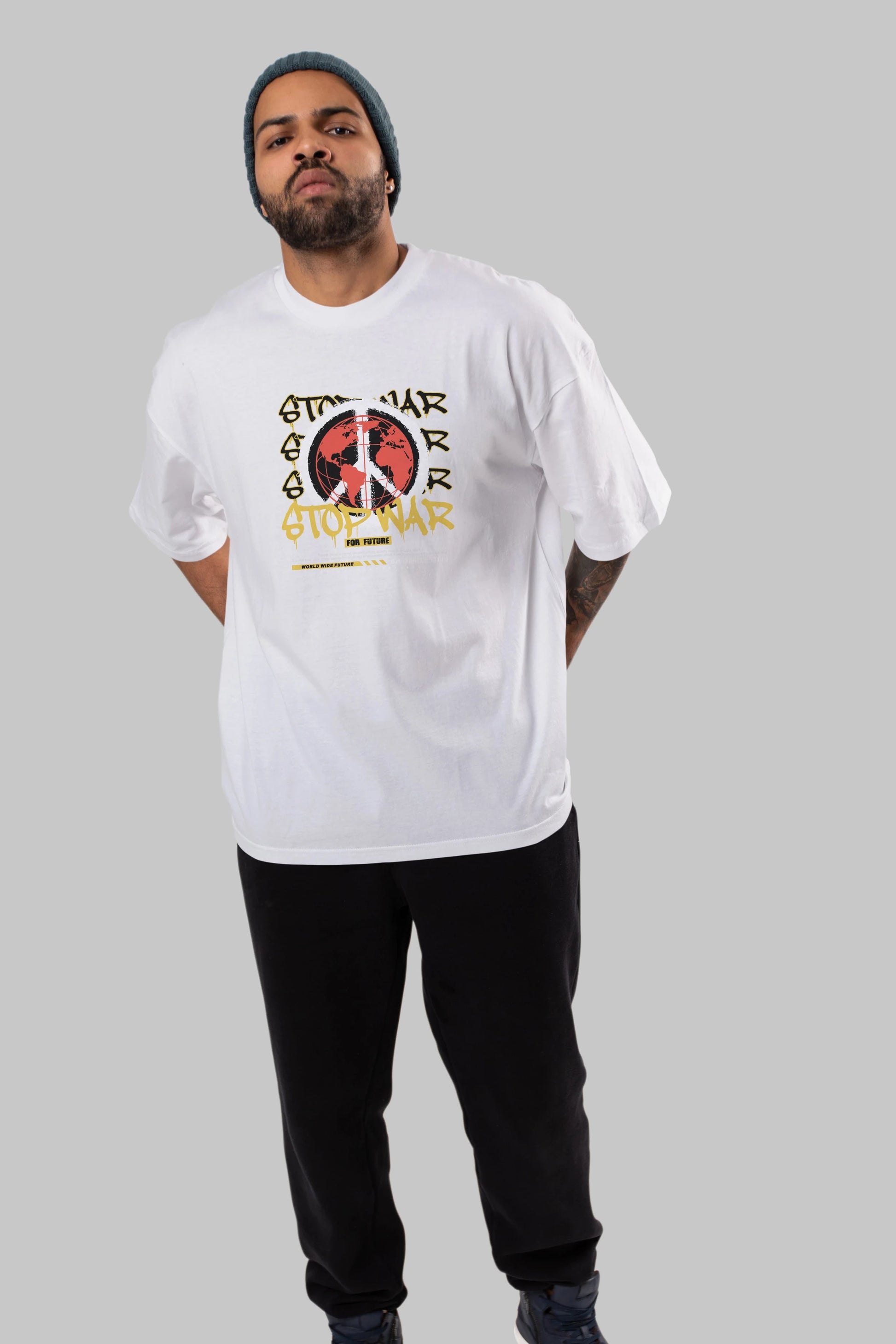 Stop War for Future Ön Baskılı Oversize t-shirt Erkek Kadın Unisex