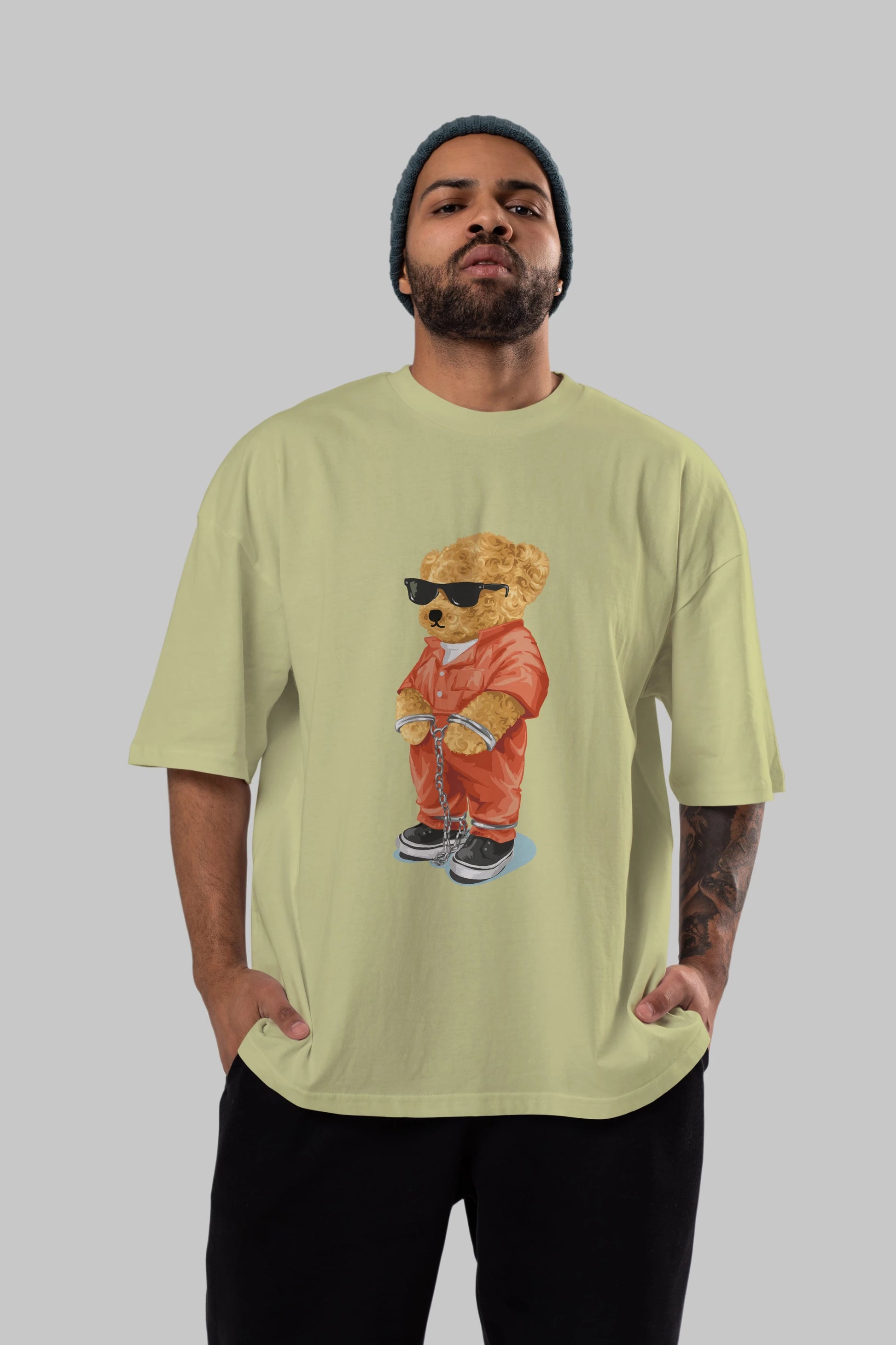 Teddy Bear Kodes Ön Baskılı Oversize t-shirt Erkek Kadın Unisex %100 Pamuk