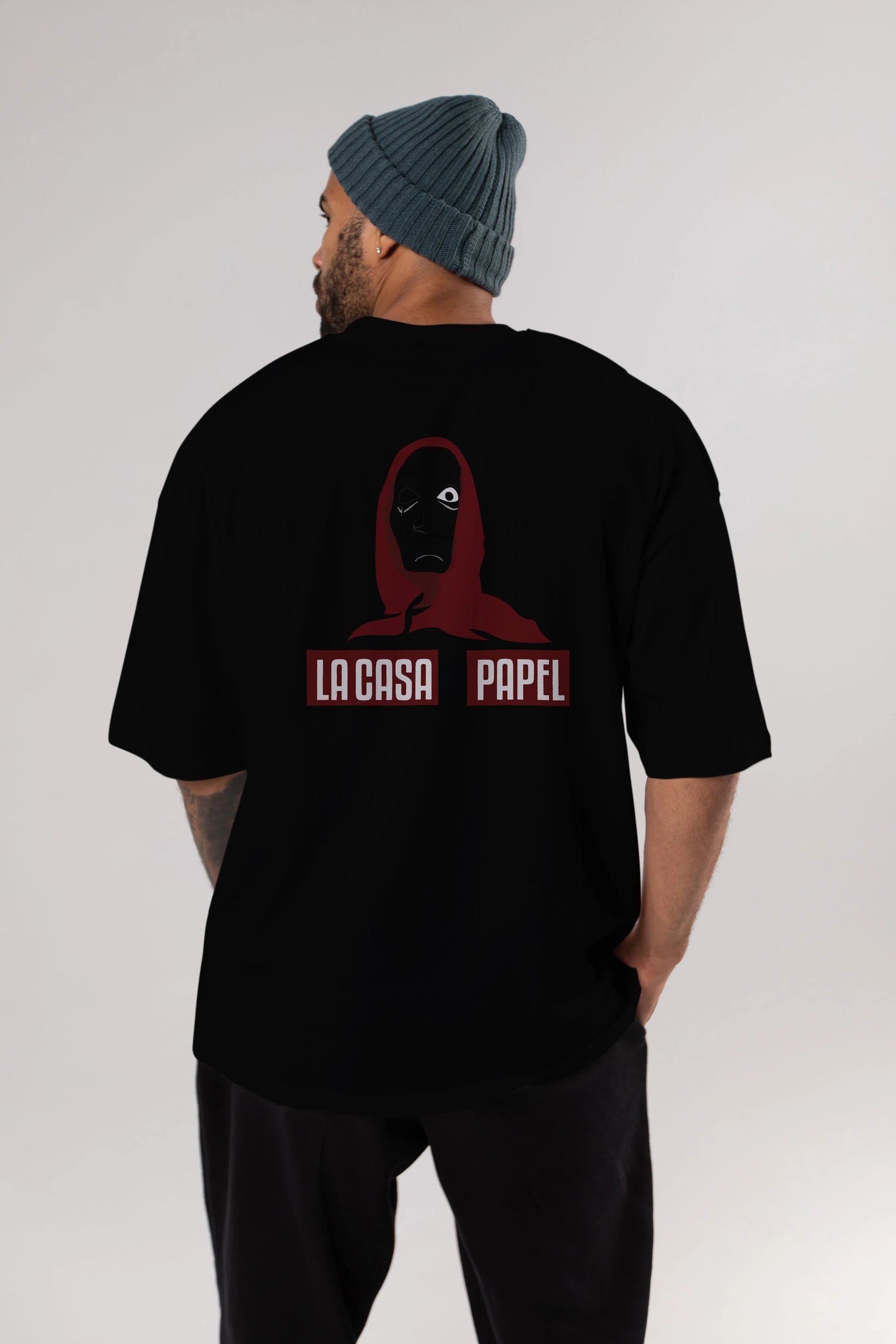 La Casa De Papel (1) Arka Baskılı Oversize t-shirt Erkek Kadın Unisex %100 Pamuk Bisiklet Yaka tişort