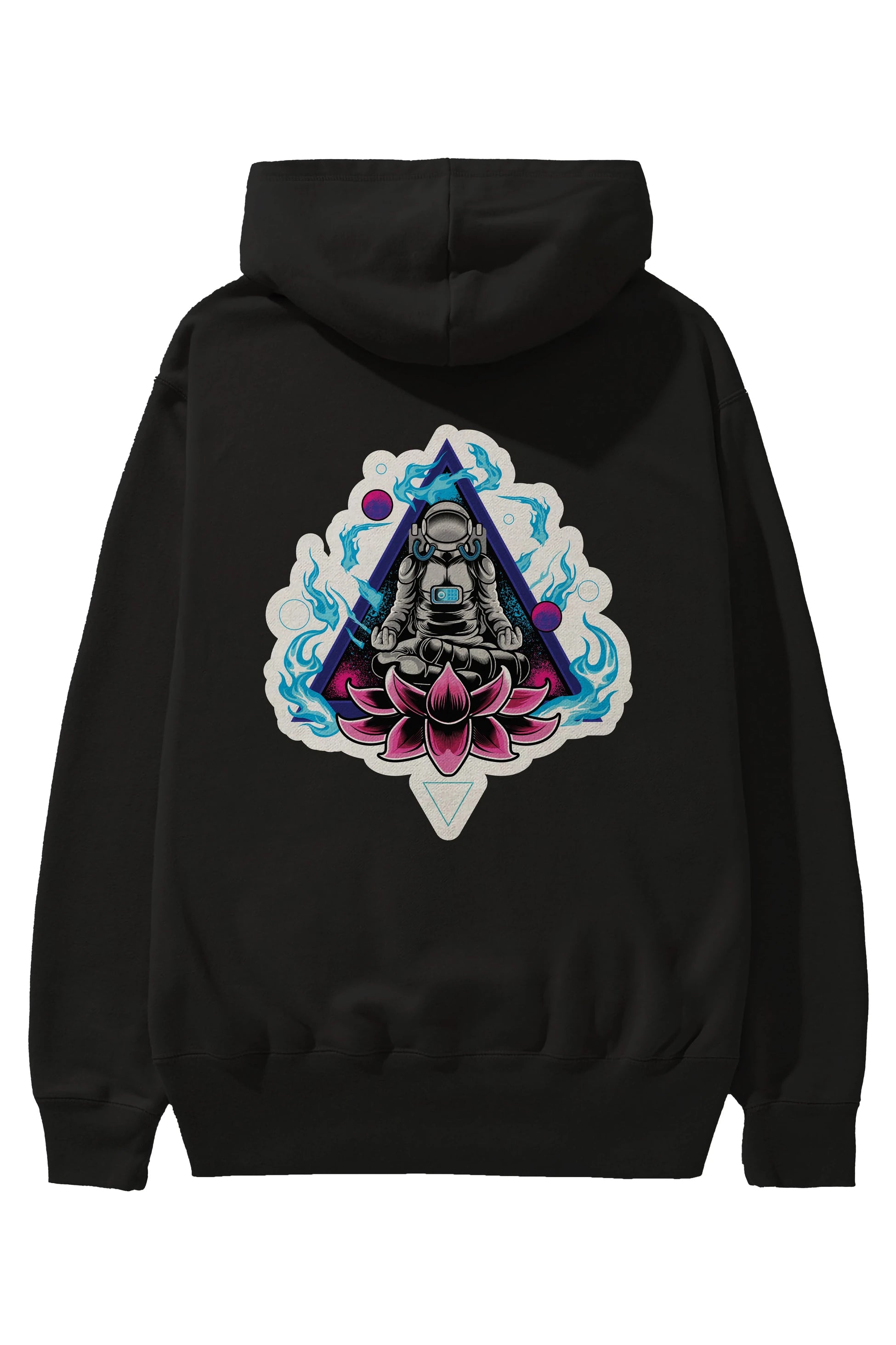 Astronaut Meditation Sticker Arka Baskılı Hoodie Oversize Kapüşonlu Sweatshirt Erkek Kadın Unisex