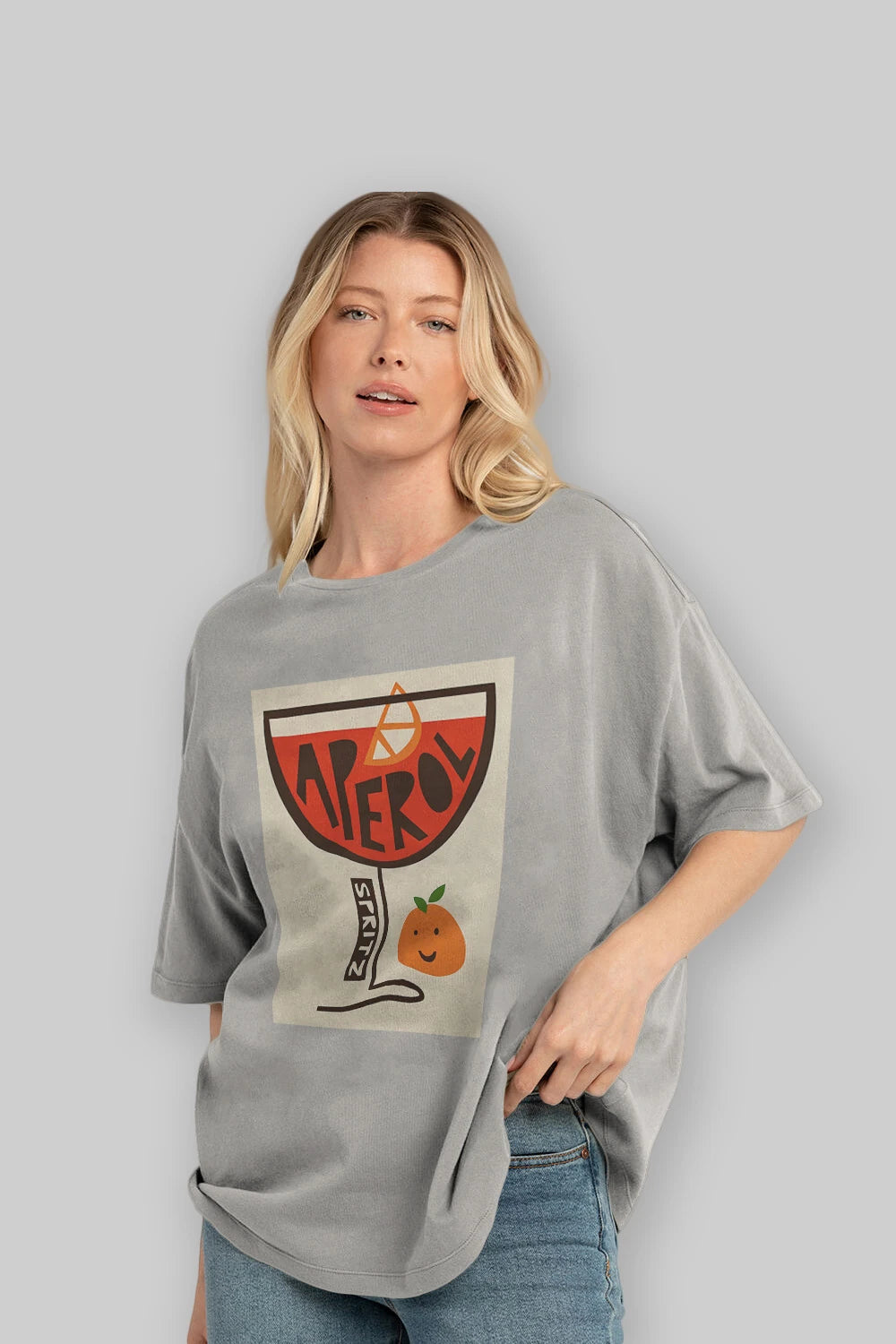 Aperol Spritz 9 Ön Baskılı Oversize t-shirt Erkek Kadın Unisex %100 Pamuk Bisiklet Yaka tişort