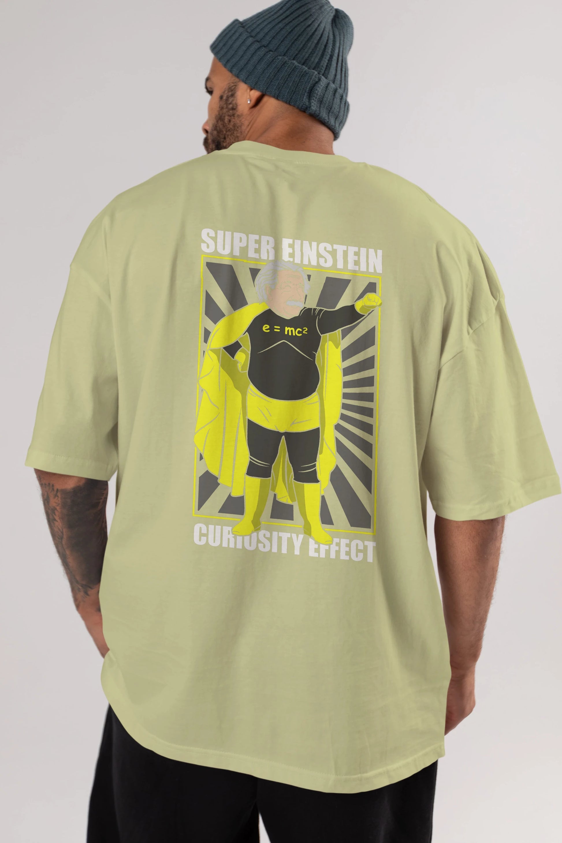Super Einsten Arka Baskılı Oversize t-shirt Erkek Kadın Unisex %100 Pamuk tişort