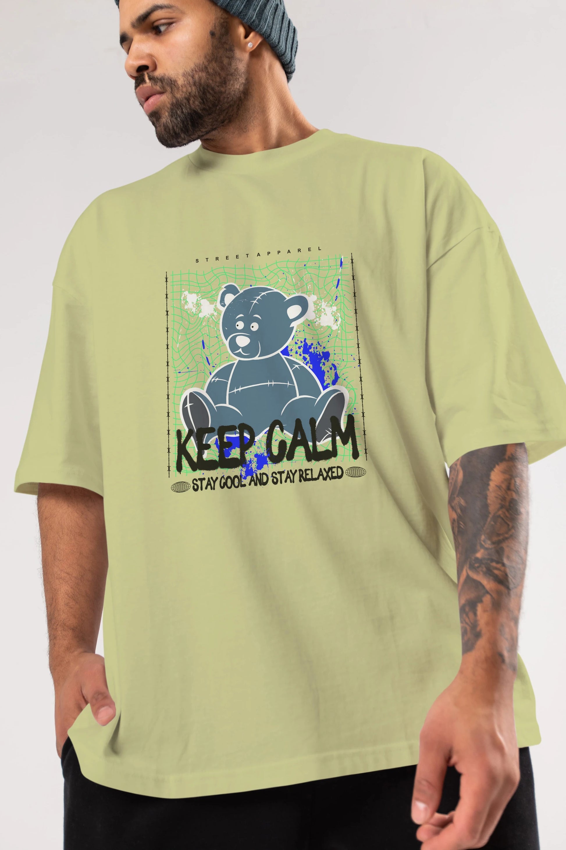 Keep Calm Bear Ön Baskılı Oversize t-shirt Erkek Kadın Unisex