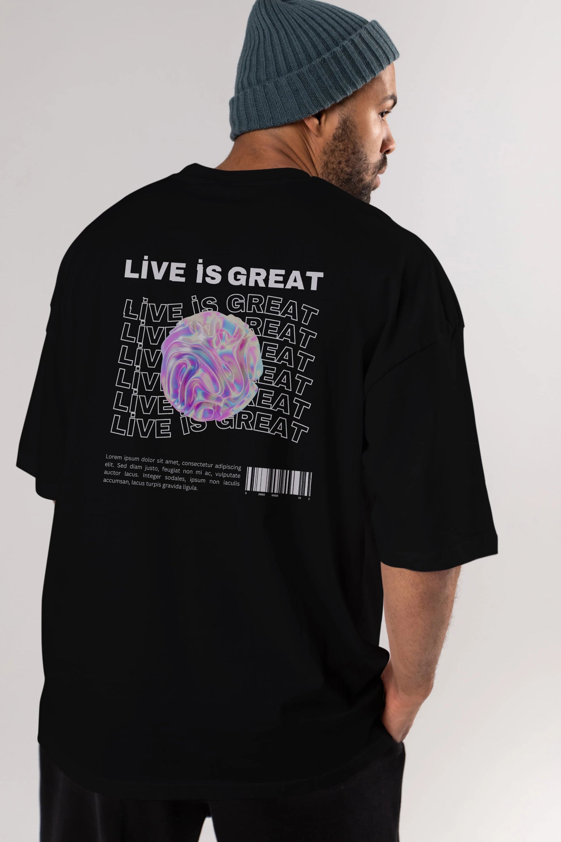 Live is Great Yazılı Arka Baskılı Oversize t-shirt Erkek Kadın Unisex