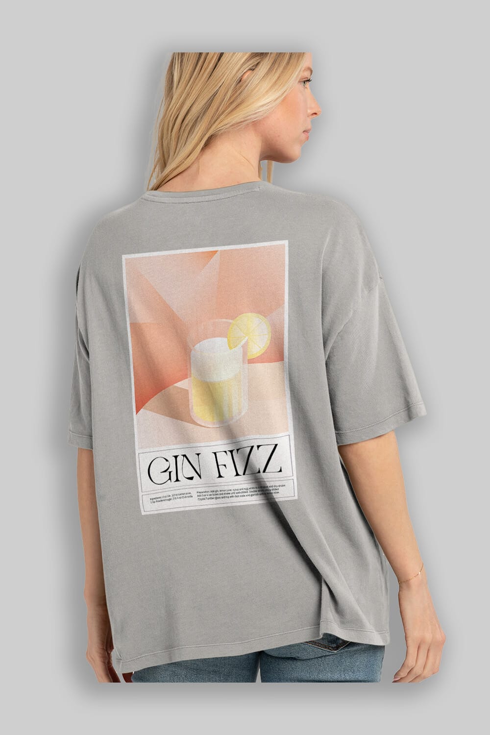 Gin Fizz Arka Baskılı Oversize t-shirt Erkek Kadın Unisex %100 Pamuk Bisiklet Yaka tişort