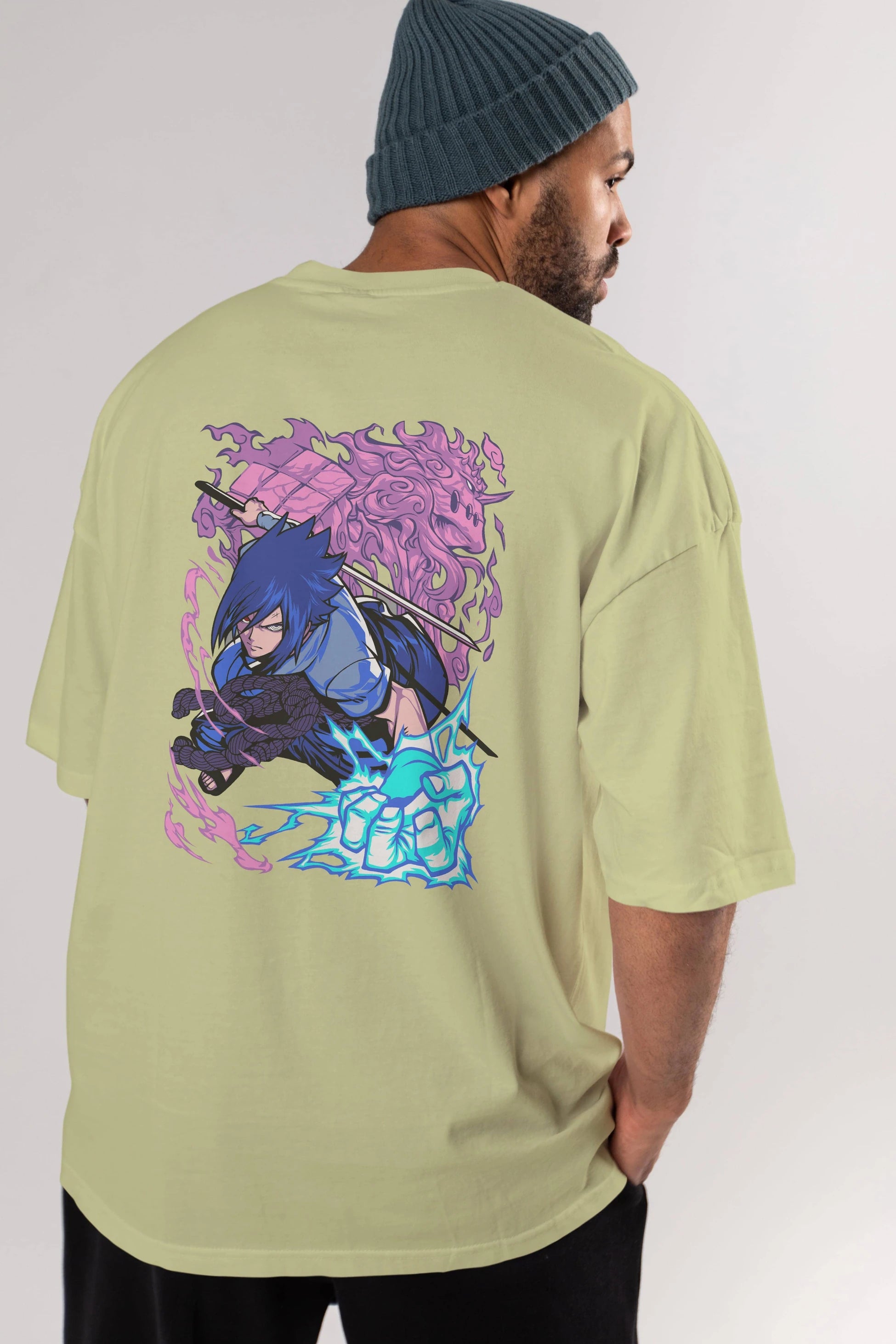 NARUTO SASUKE UCHIHA 2 Anime Arka Baskılı Oversize t-shirt Erkek Kadın Unisex