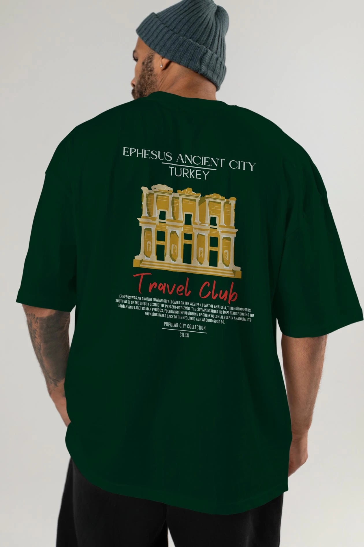 Ephesus Ancient City Turkey Arka Baskılı Oversize t-shirt Erkek Kadın Pamuk Bisiklet Yaka tişort