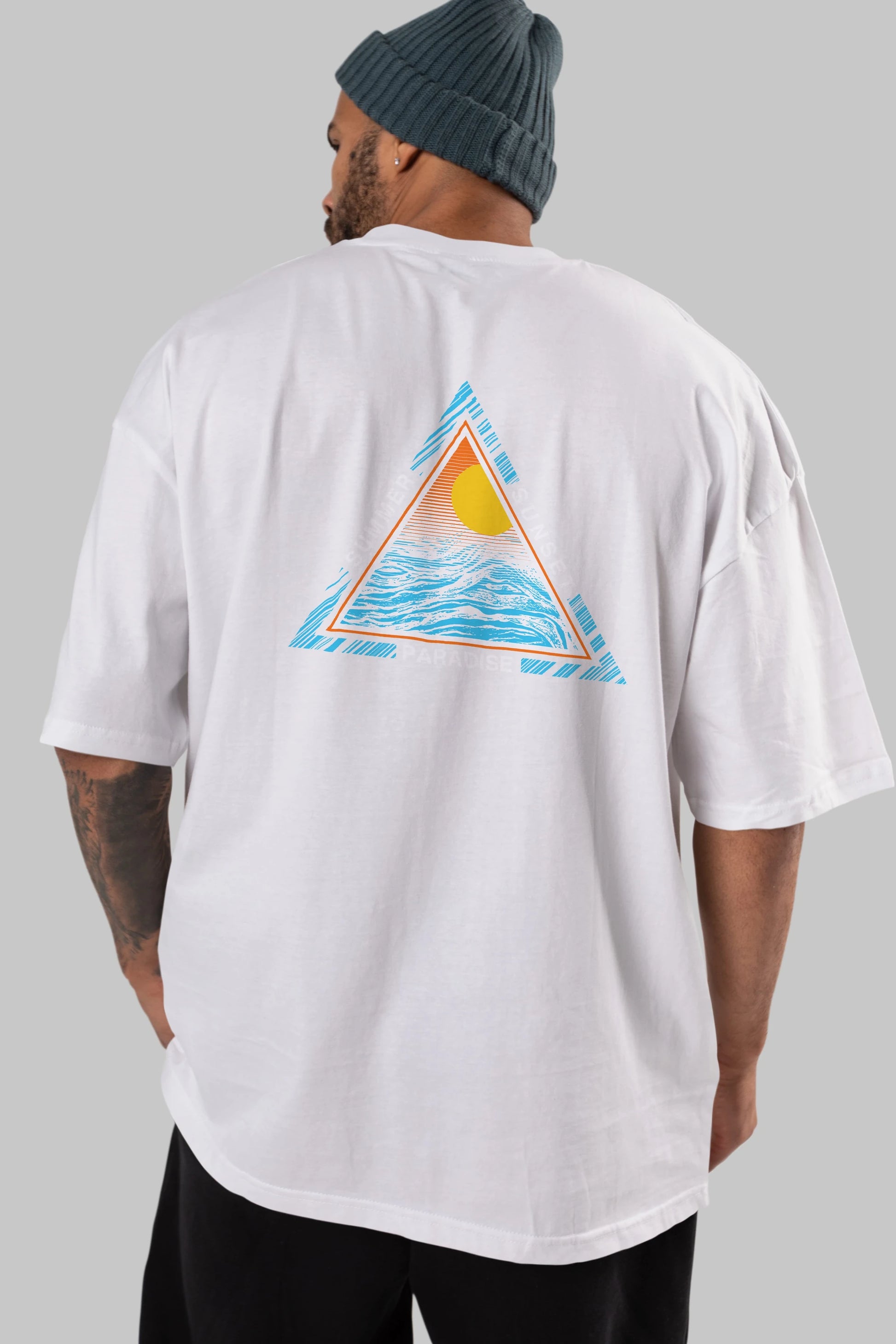 Summer Sunset Paradise Arka Baskılı Oversize t-shirt Erkek Kadın Unisex