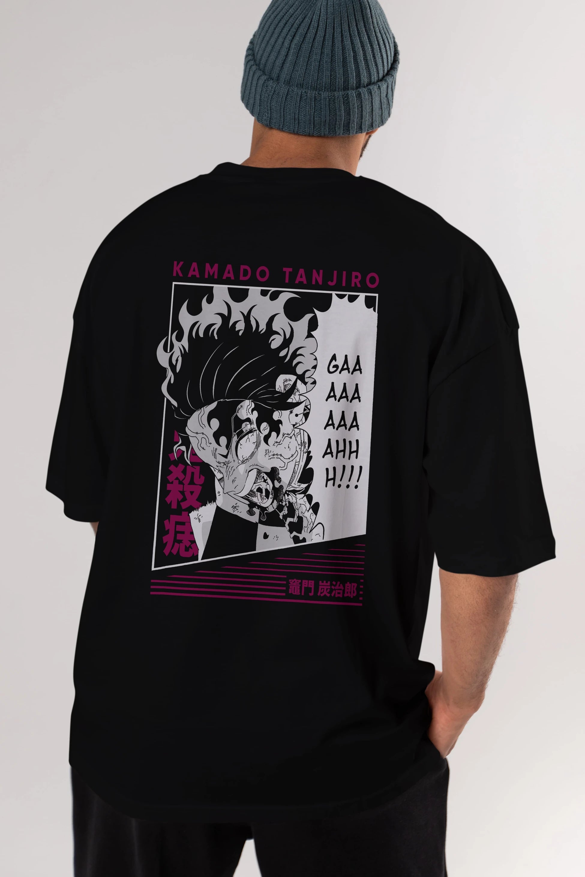 TANJIRO KAMADO 3 Anime Arka Baskılı Oversize t-shirt Erkek Kadın Unisex
