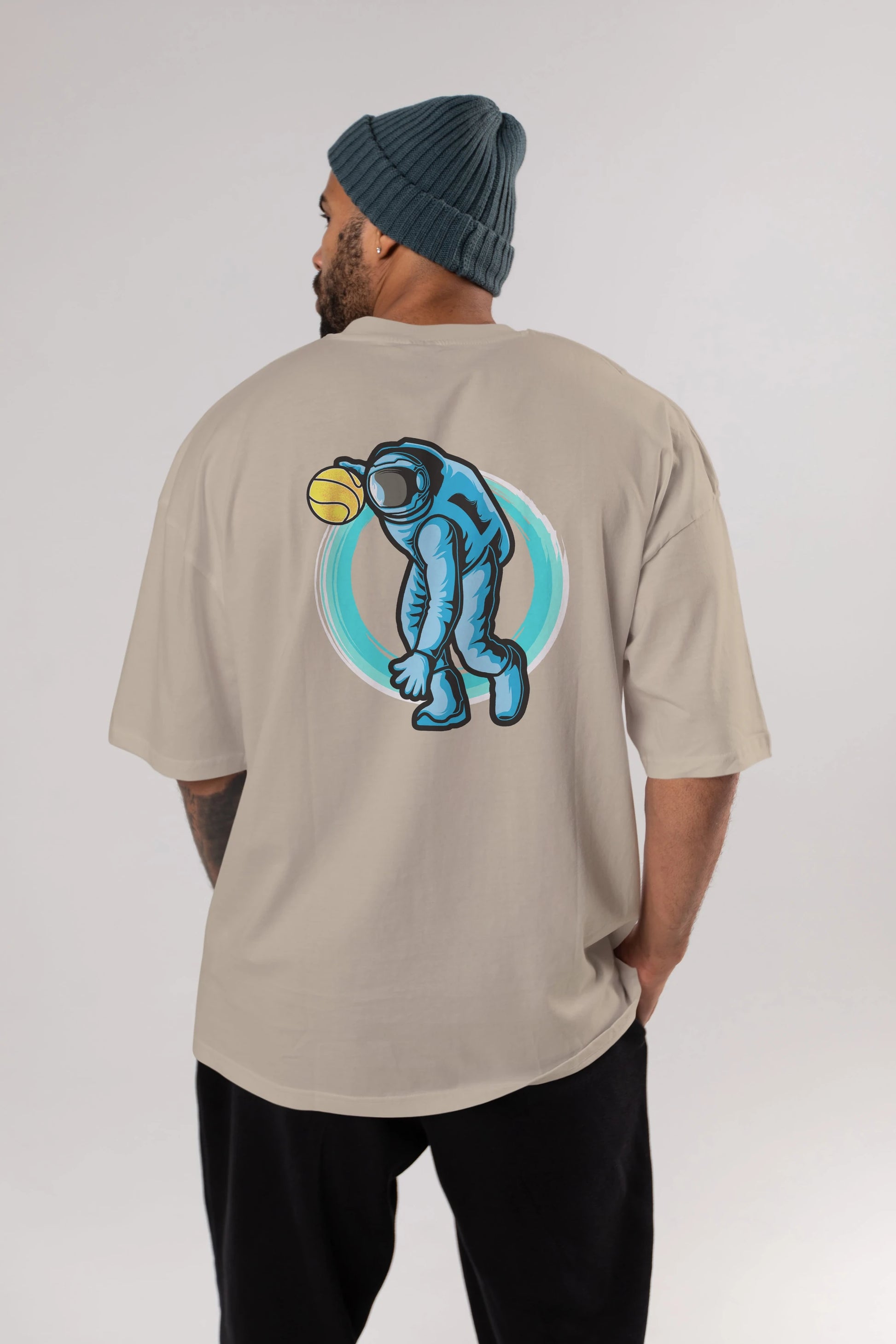 Astronaut Dribble Arka Baskılı Oversize t-shirt Erkek Kadın Unisex