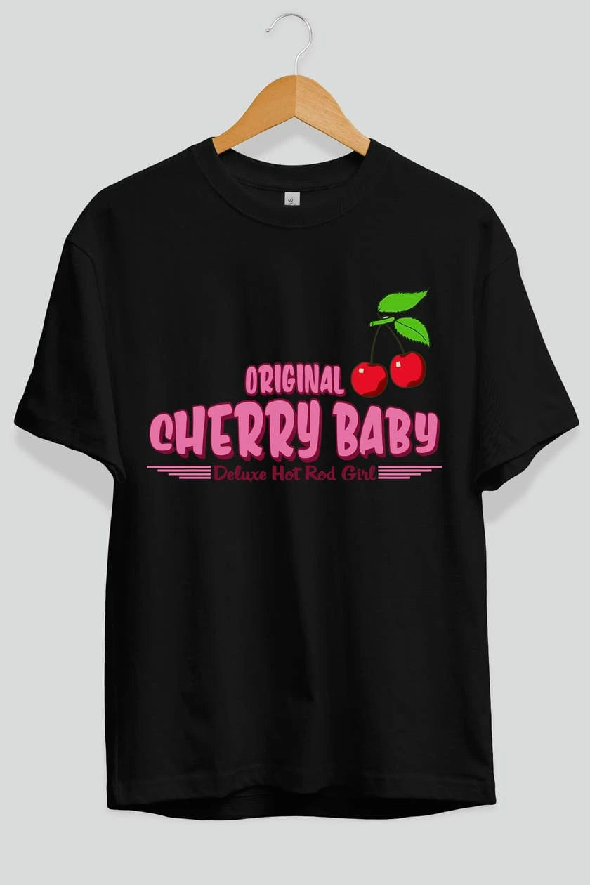 Cherry Baby Ön Baskılı Oversize t-shirt Erkek Kadın Pamuk Bisiklet Yaka tişort