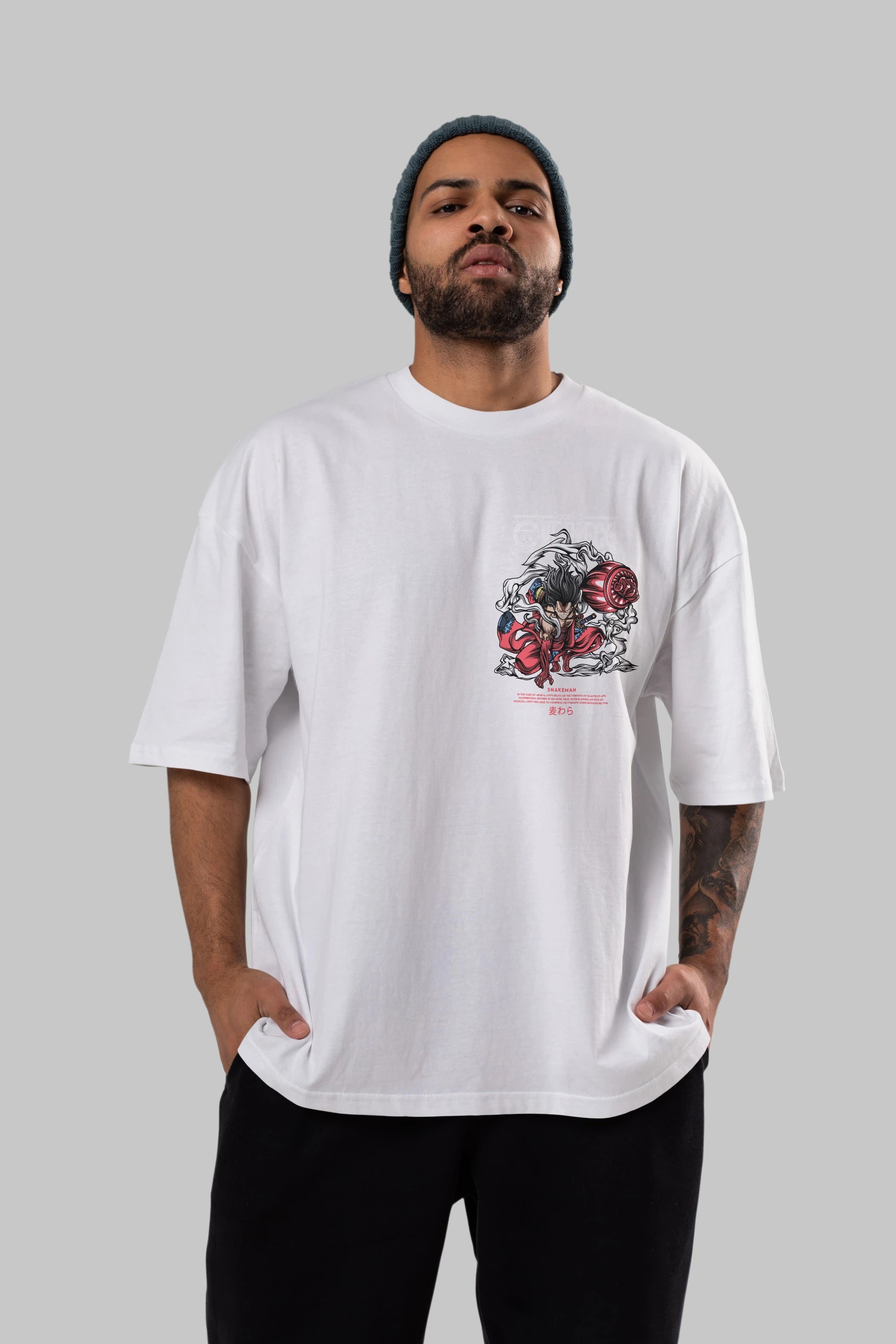 One Piece Snakeman Ön Sol Baskılı Oversize t-shirt Erkek Kadın Unisex %100 Pamuk Bisiklet Yaka tişort