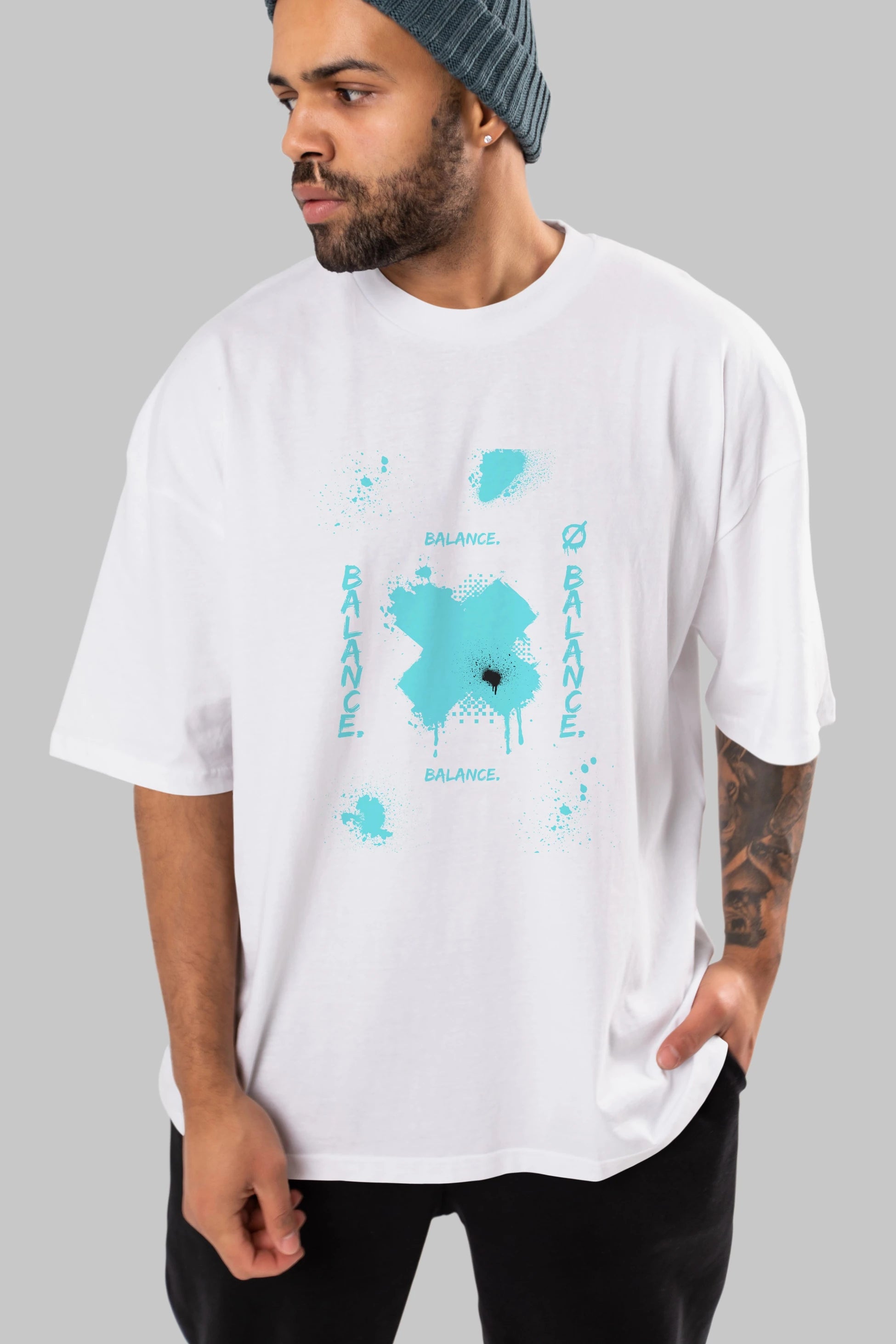 Balance Balance Yazılı Ön Baskılı Oversize t-shirt Erkek Kadın Unisex