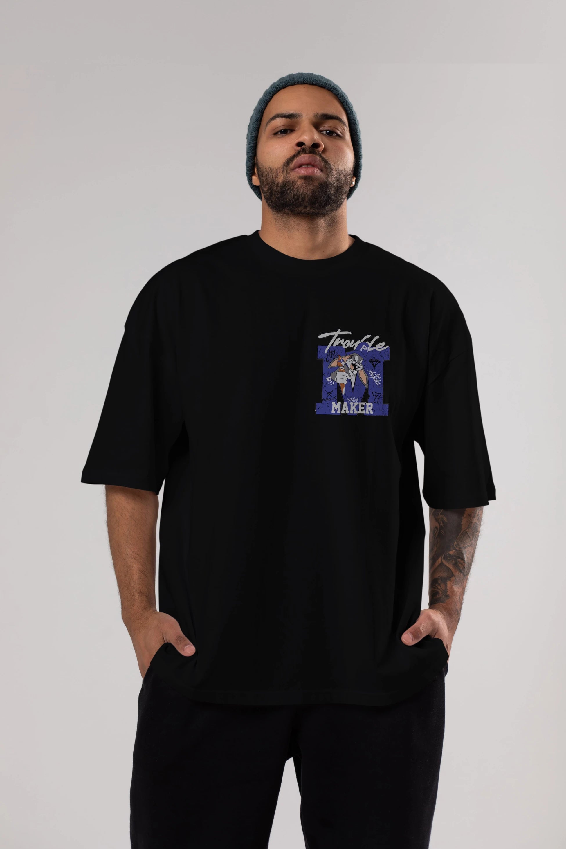 Bugs Bunny Ön Sol Baskılı Oversize t-shirt Erkek Kadın Unisex %100 Pamuk Bisiklet Yaka tişort
