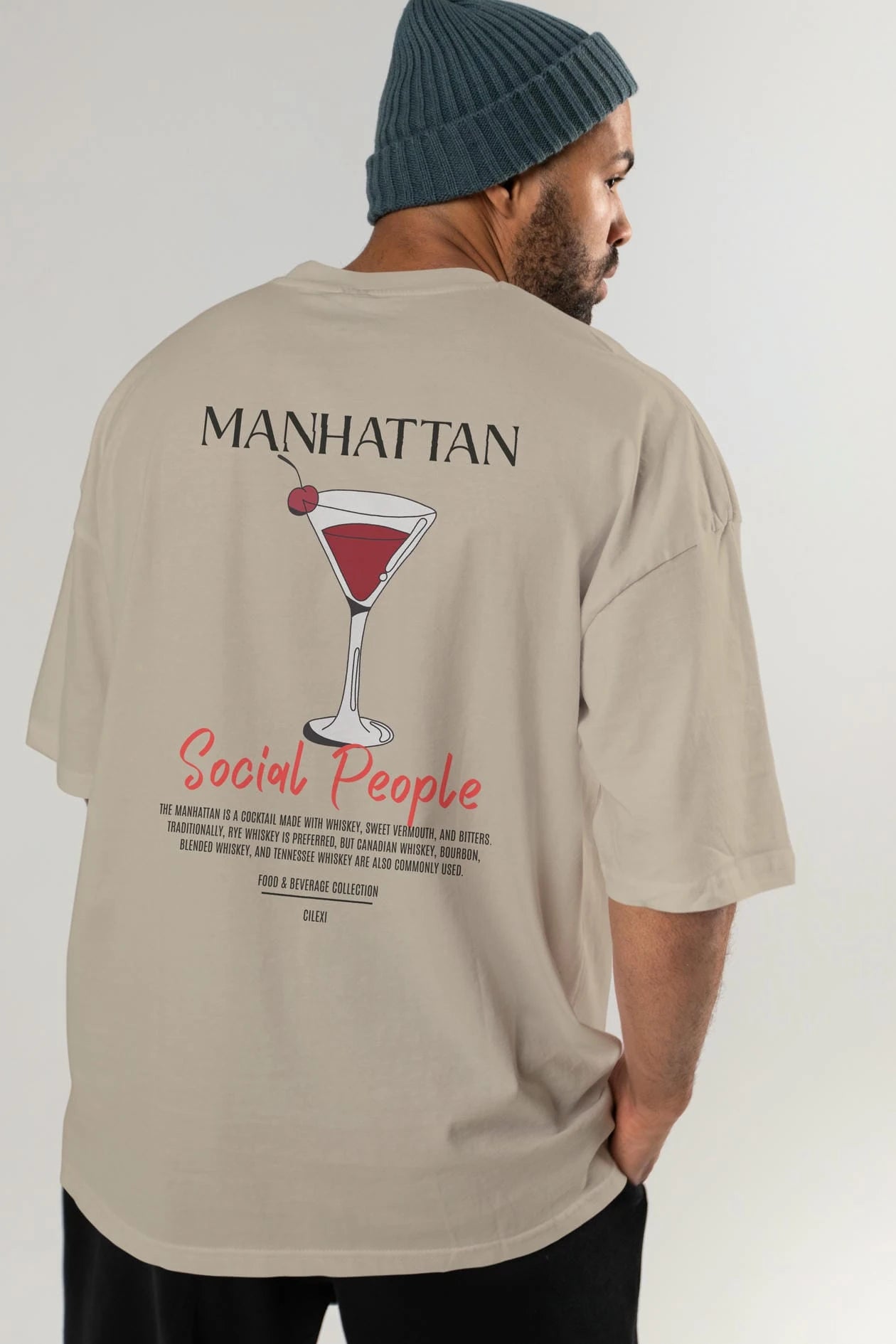 Manhattan Kokteyl Serisi Baskılı Oversize t-shirt Erkek Kadın Unisex %100 Pamuk Bisiklet Yaka tişort