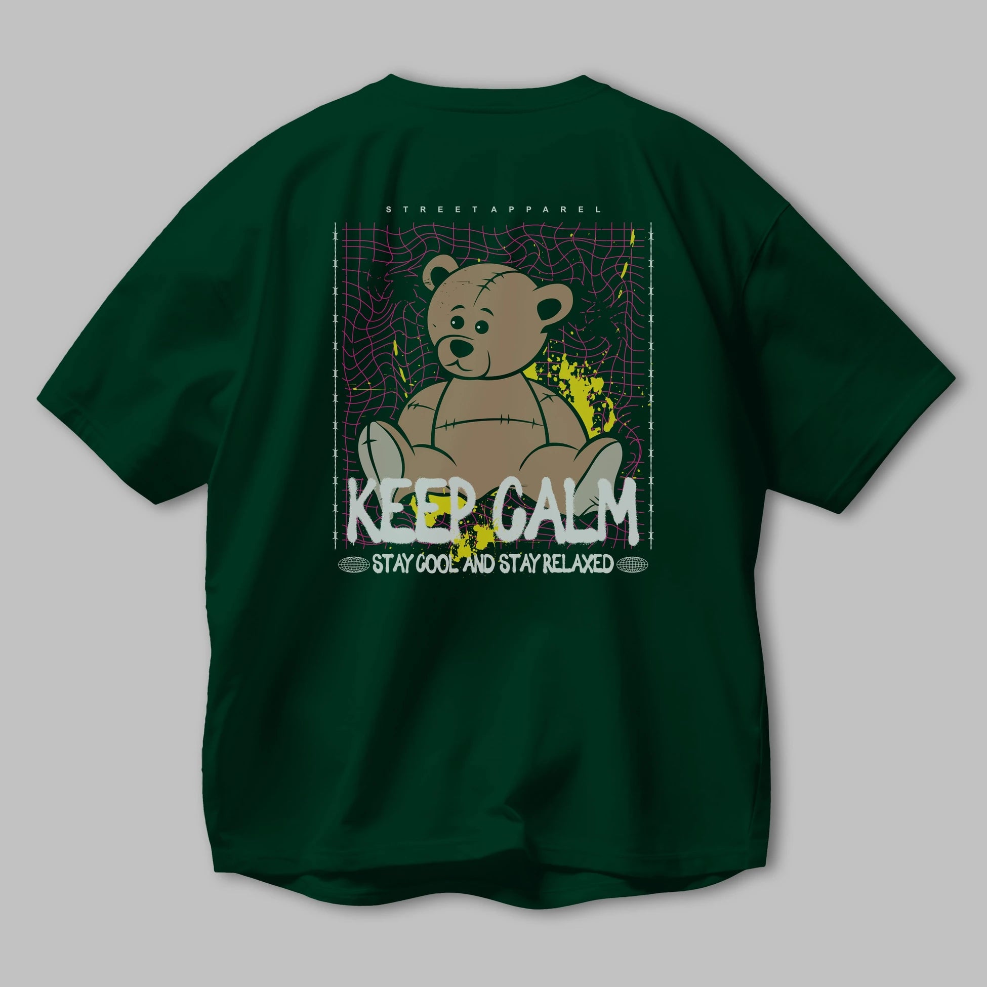 Keep Calm Bear Arka Baskılı Oversize t-shirt Erkek Kadın Unisex