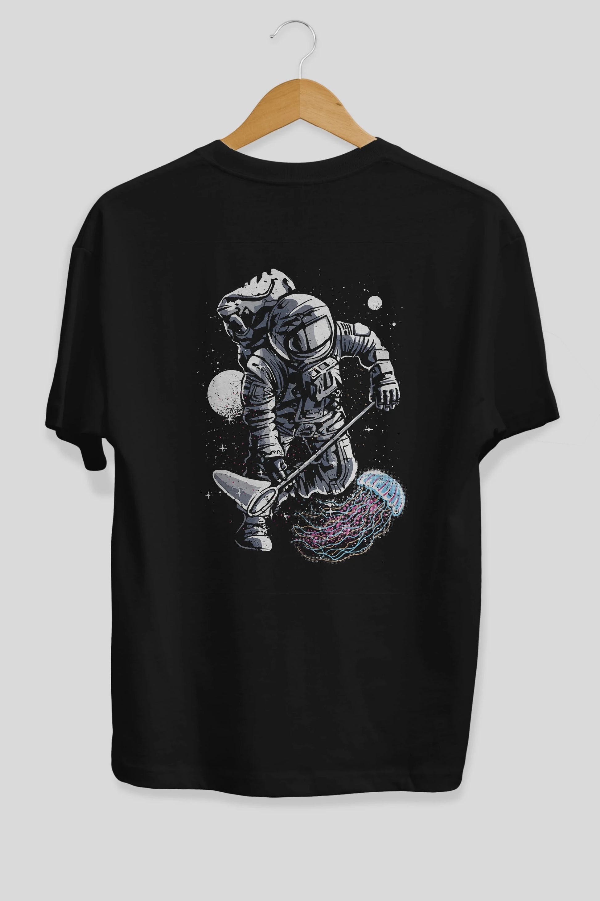 Astronaut Jellyfish Arka Baskılı Oversize t-shirt Erkek Kadın Unisex %100 Pamuk