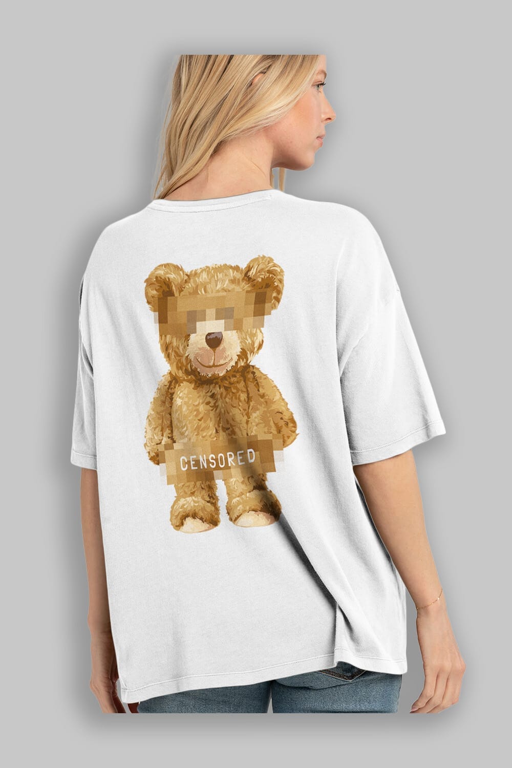 Teddy Bear Censored Arka Baskılı Oversize t-shirt Erkek Kadın Unisex %100 Pamuk