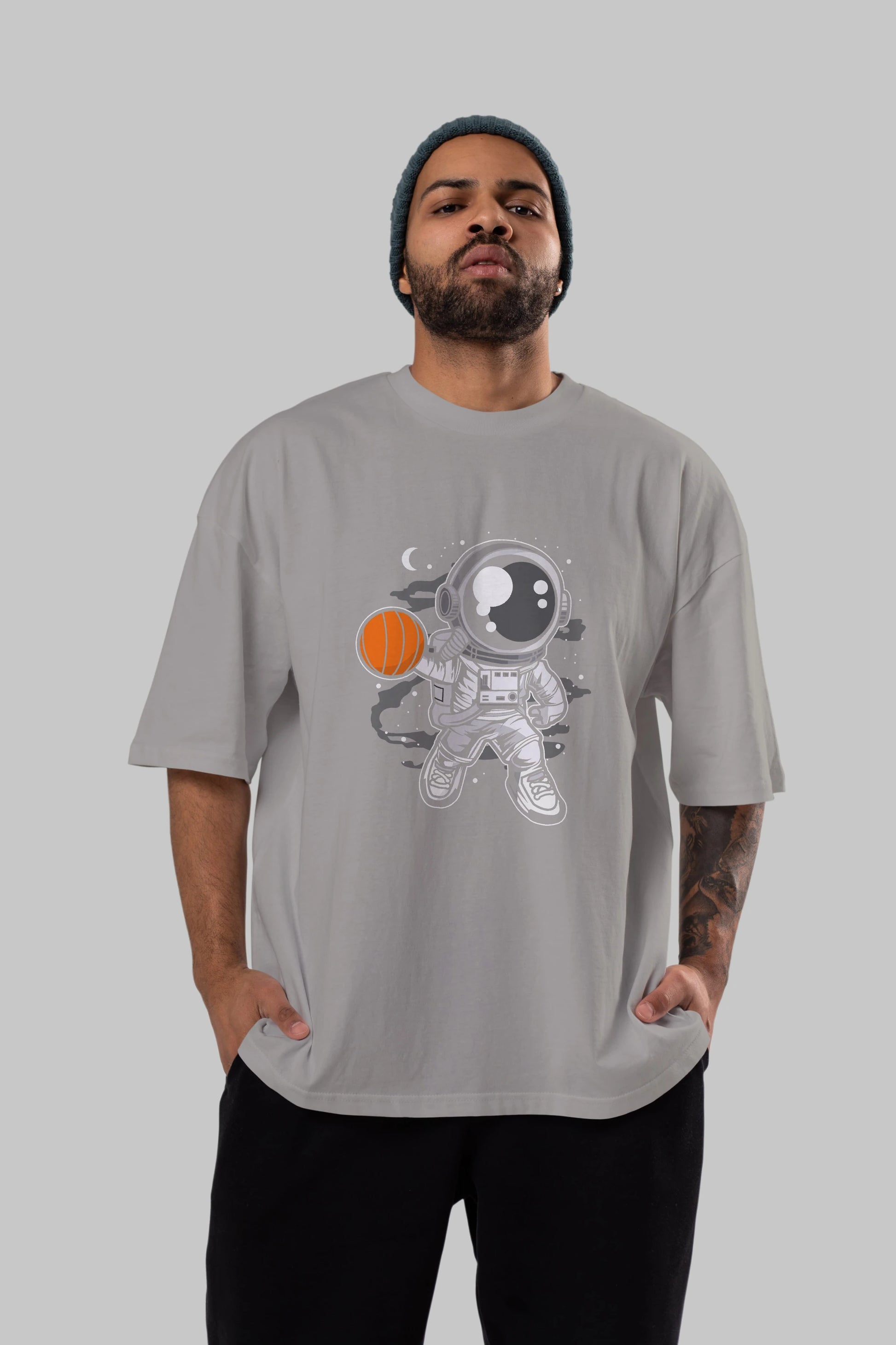 Astronaut Basketball Ön Baskılı Oversize t-shirt Erkek Kadın Unisex