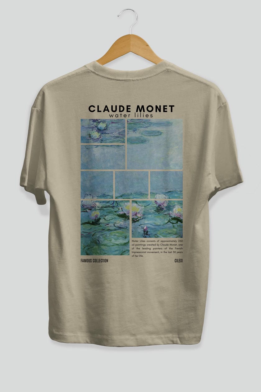 Claude Monet Arka Baskılı Oversize t-shirt Erkek Kadın Bisiklet Yaka Pamuk tişort