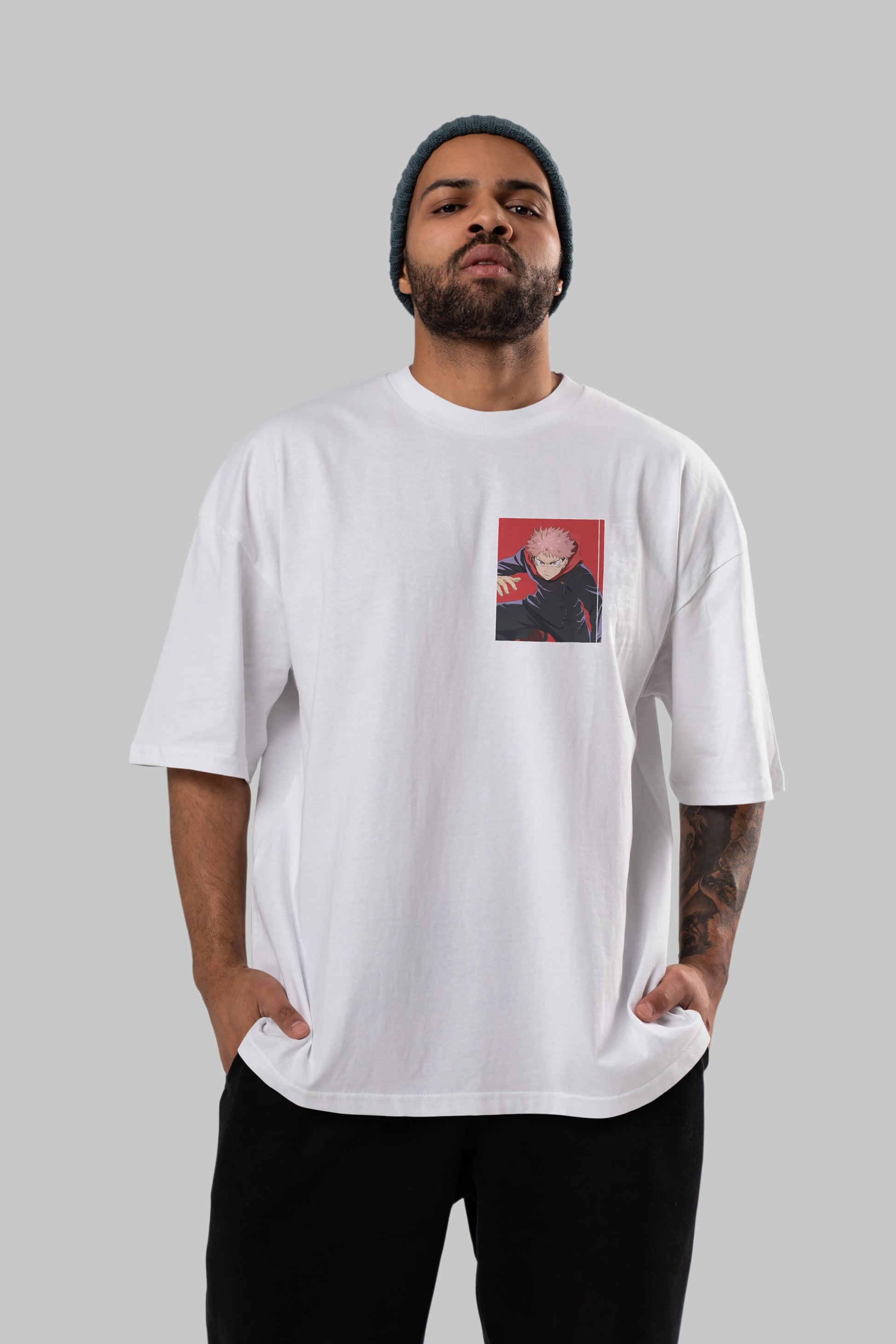 Yuuji Itadori 2 Ön Sol Baskılı Oversize t-shirt Erkek Kadın Unisex %100 Pamuk Bisiklet Yaka tişort
