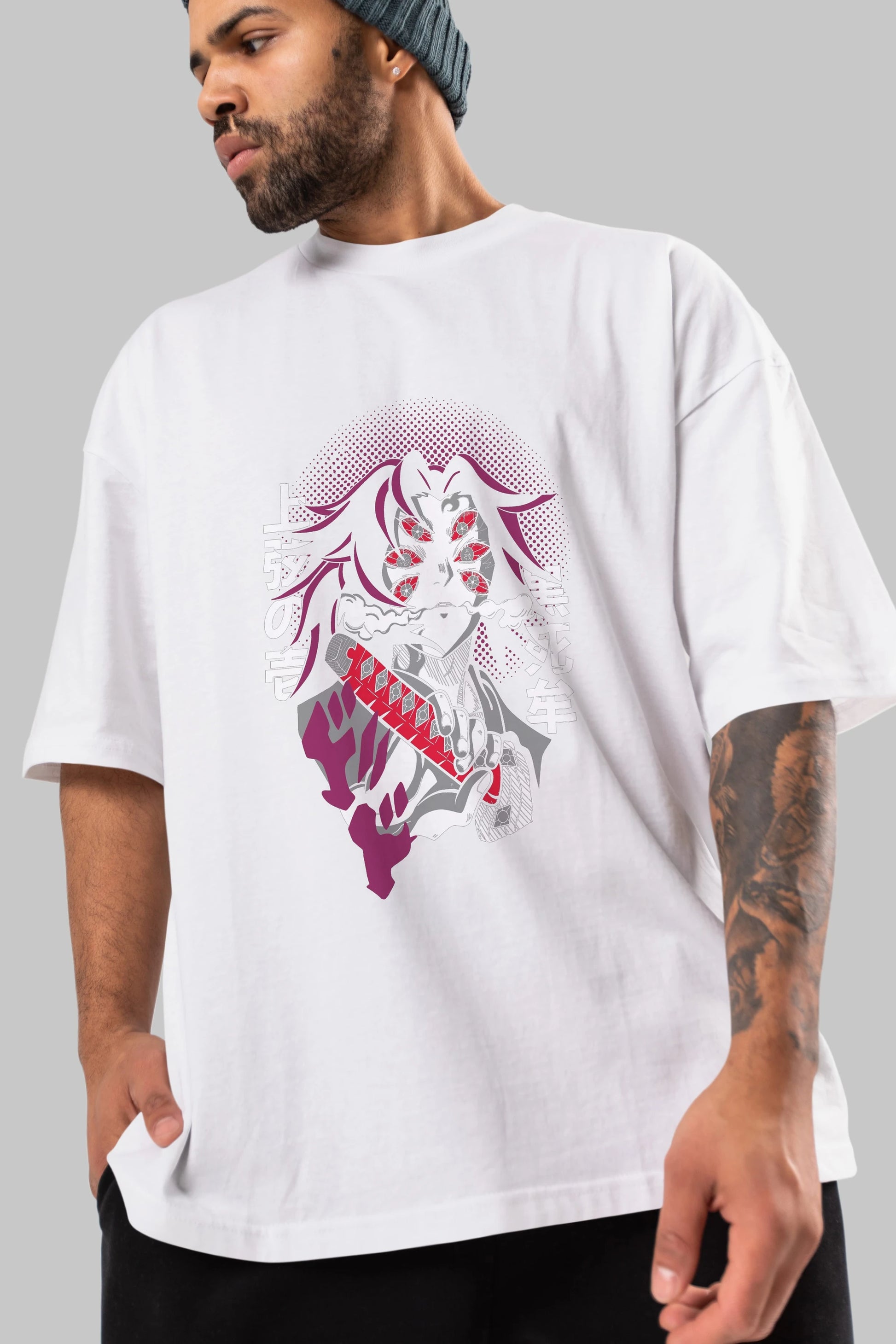 Kokushibo Anime Ön Baskılı Oversize t-shirt %100 pamuk Erkek Kadın Unisex