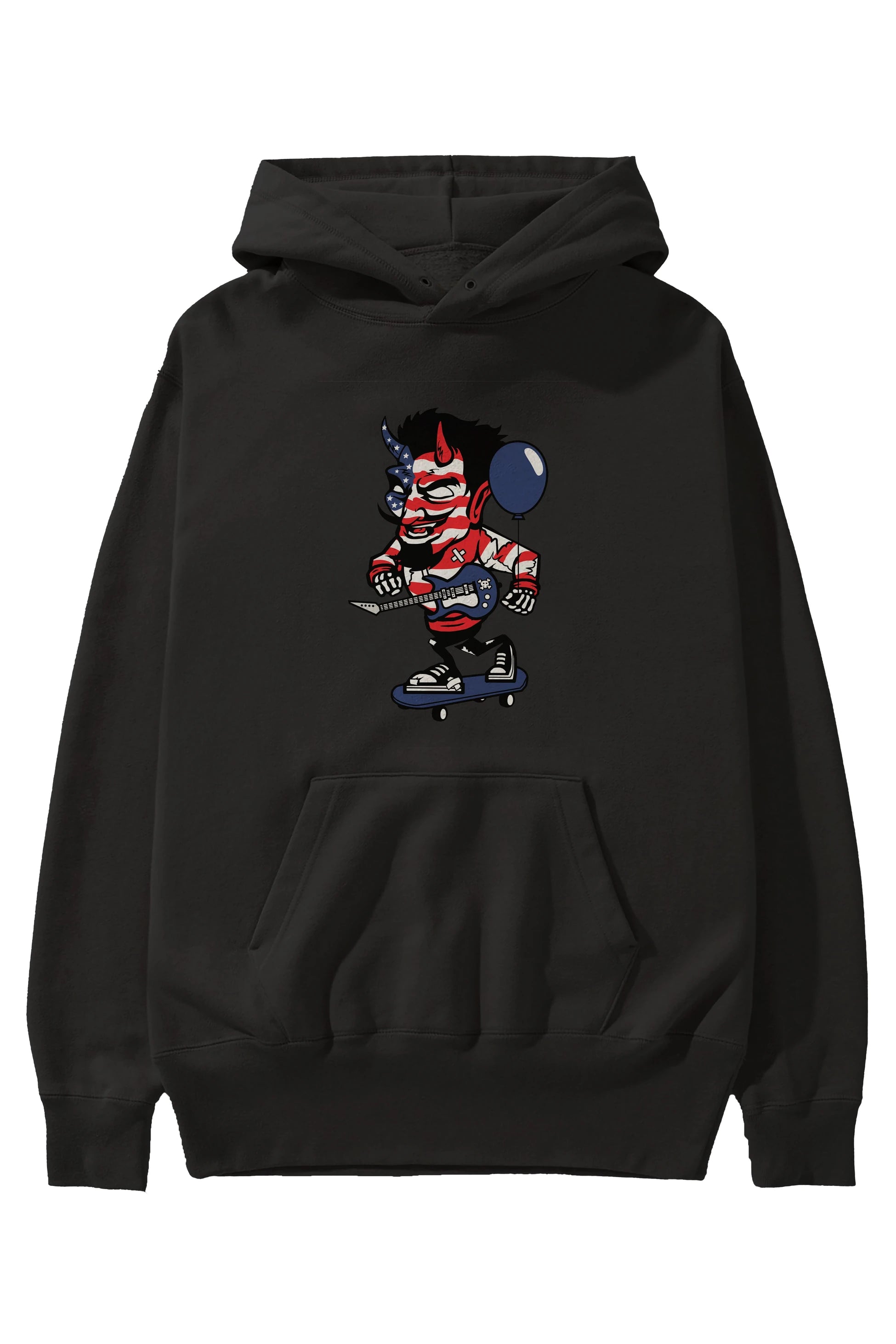 American Devil Skater Ön Baskılı Hoodie Oversize Kapüşonlu Sweatshirt Erkek Kadın Unisex