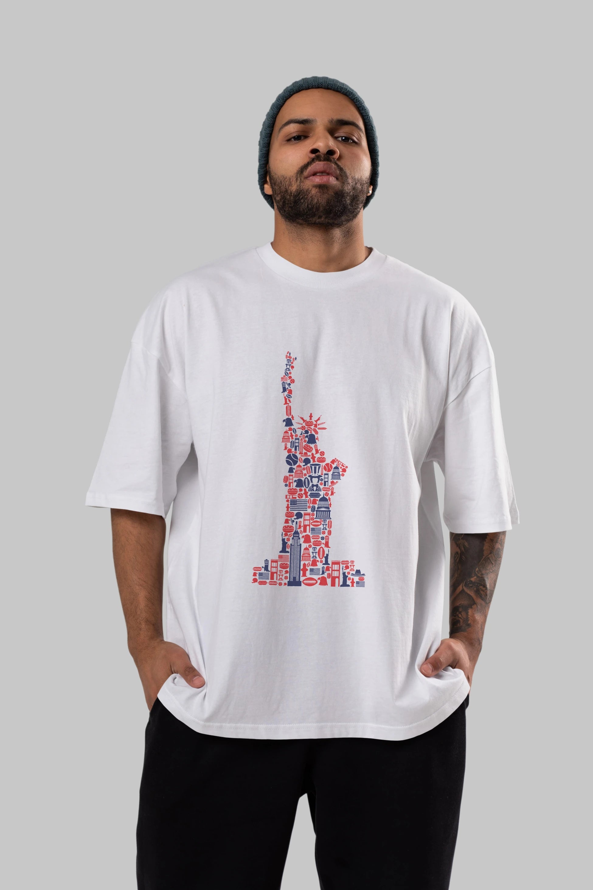 Liberty Ön Baskılı Oversize t-shirt %100 pamuk Erkek Kadın Unisex