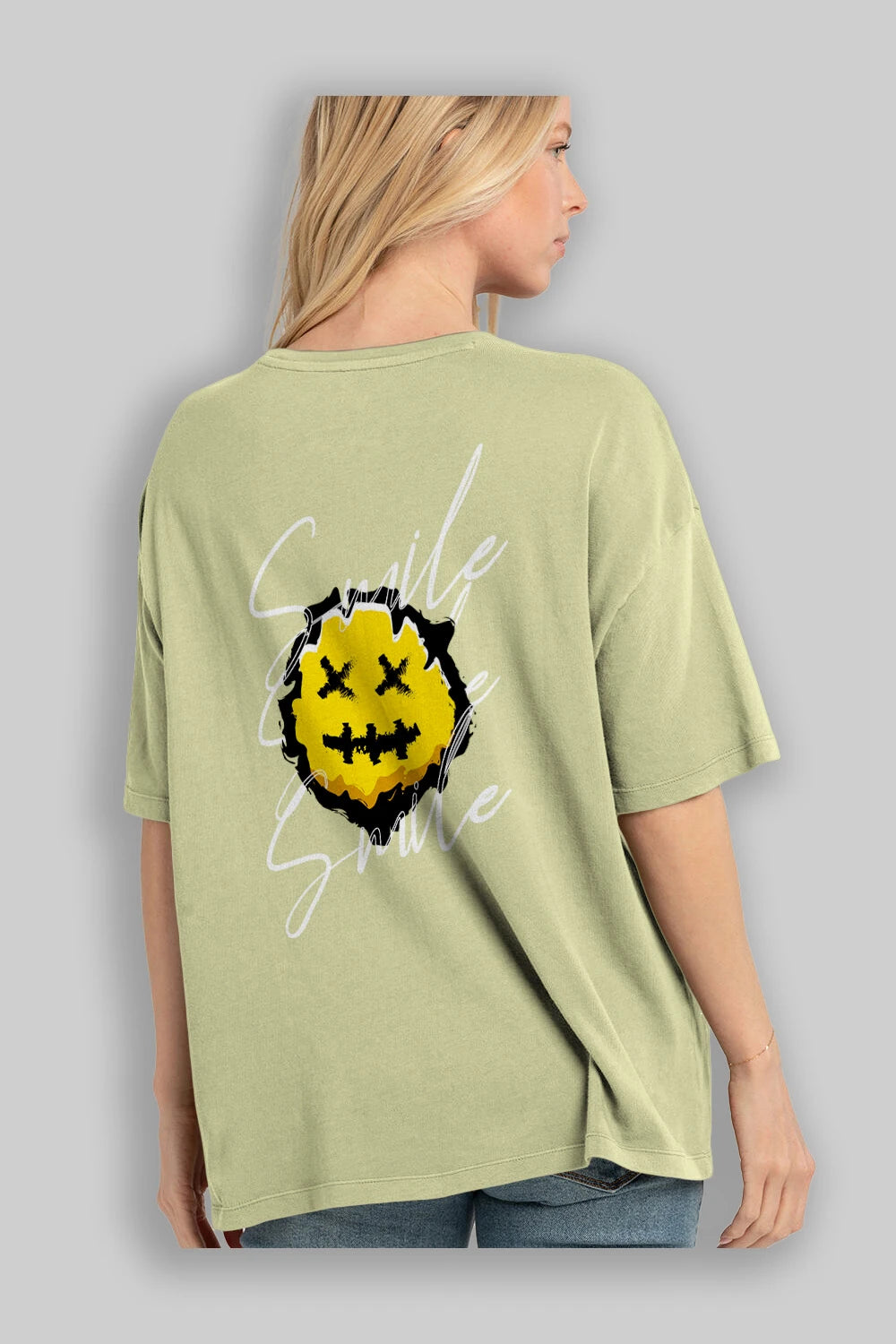 Smile Emoji Arka Baskılı Oversize t-shirt Erkek Kadın Unisex