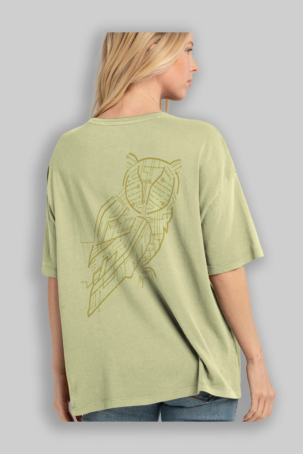 Electrical Owl Arka Baskılı Oversize t-shirt %100 pamuk Erkek Kadın Unisex