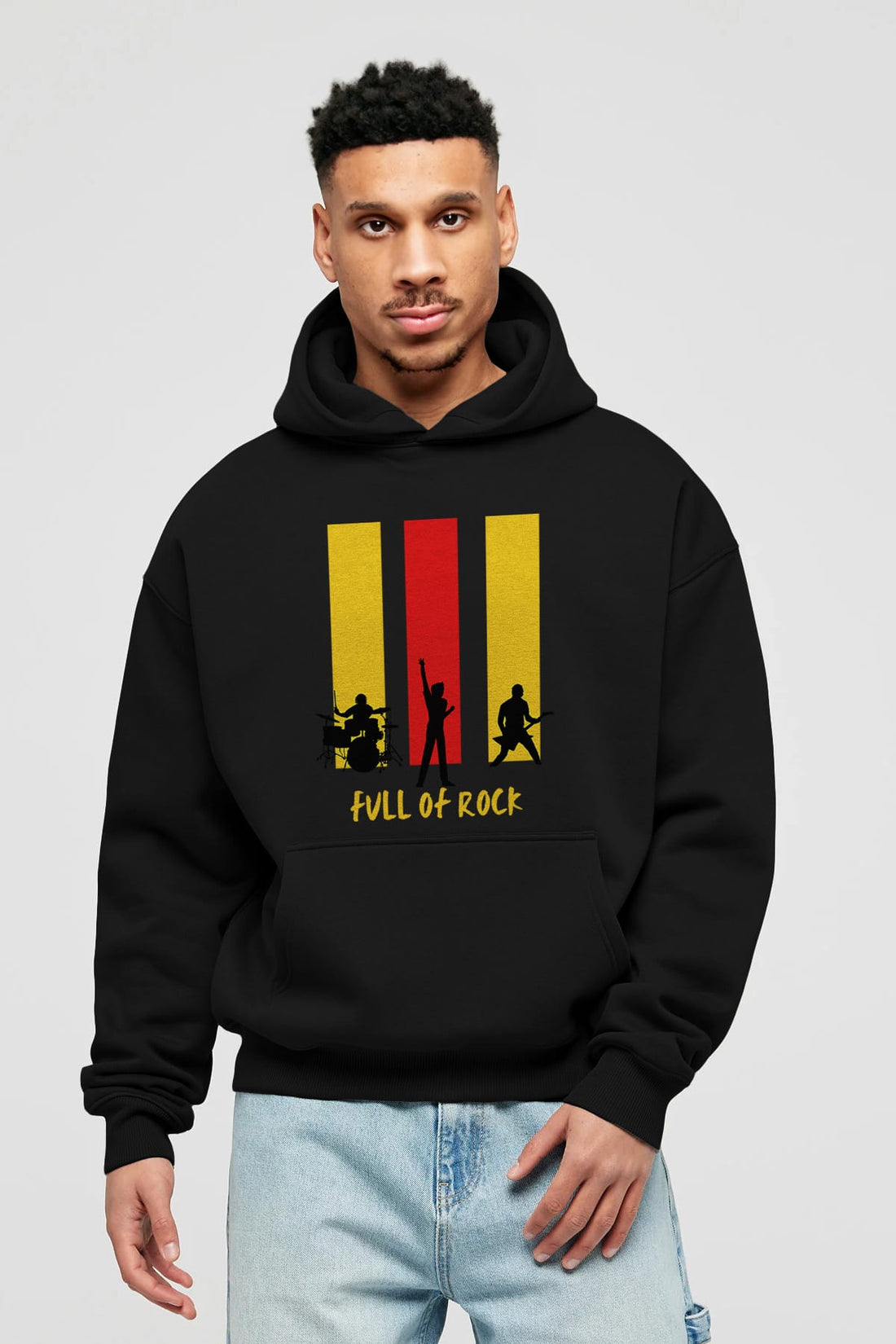 Full of Rock Yazılı Ön Baskılı Oversize Hoodie Kapüşonlu Sweatshirt Erkek Kadın Unisex
