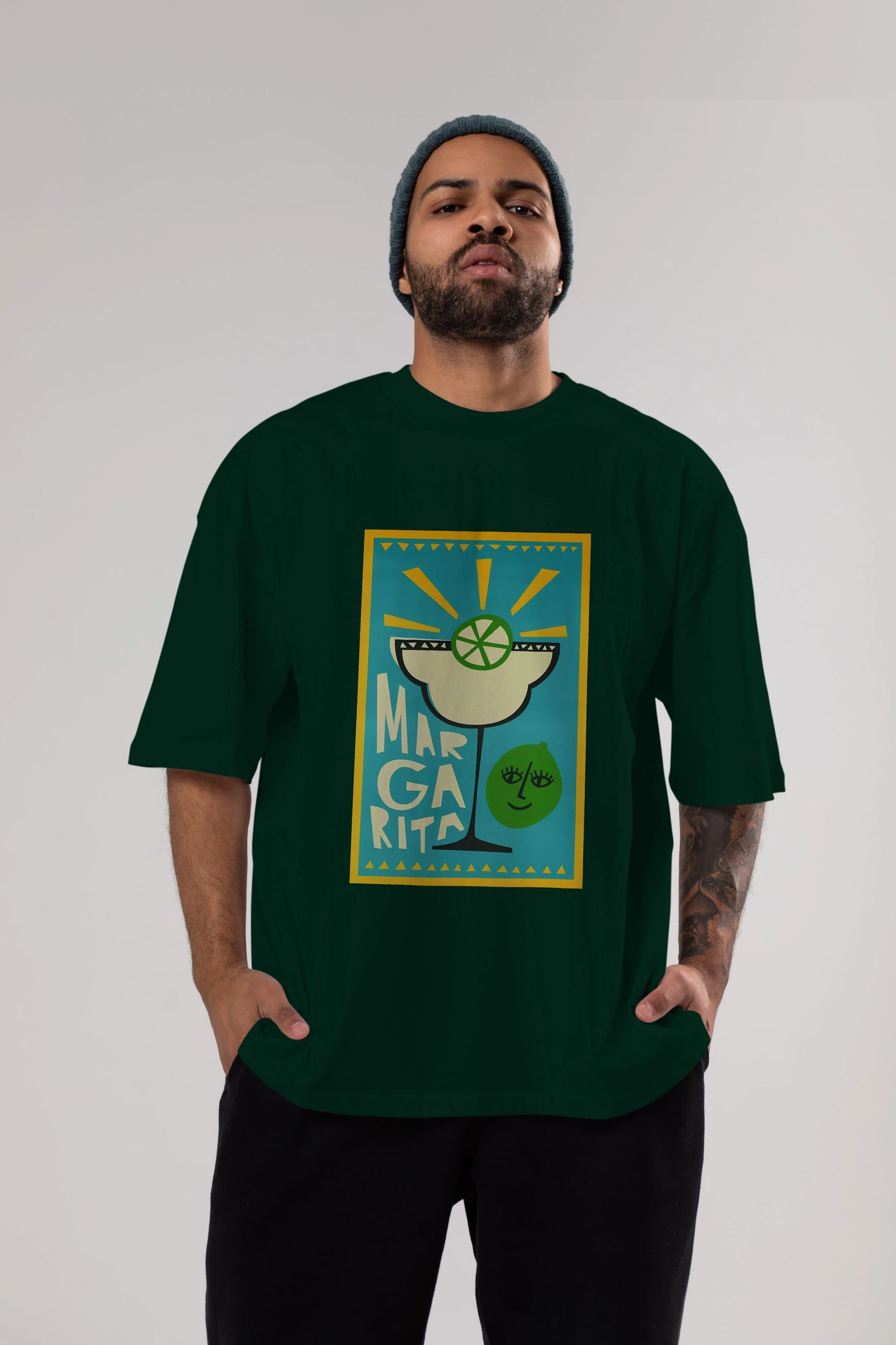 Margarita 4 Ön Baskılı Oversize t-shirt Erkek Kadın Unisex %100 Pamuk Bisiklet Yaka tişort