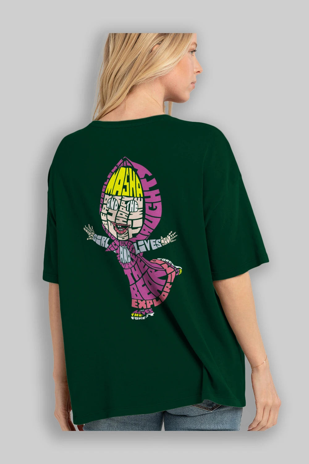 Masha And The Bear Arka Baskılı Oversize t-shirt %100 pamuk Erkek Kadın Unisex