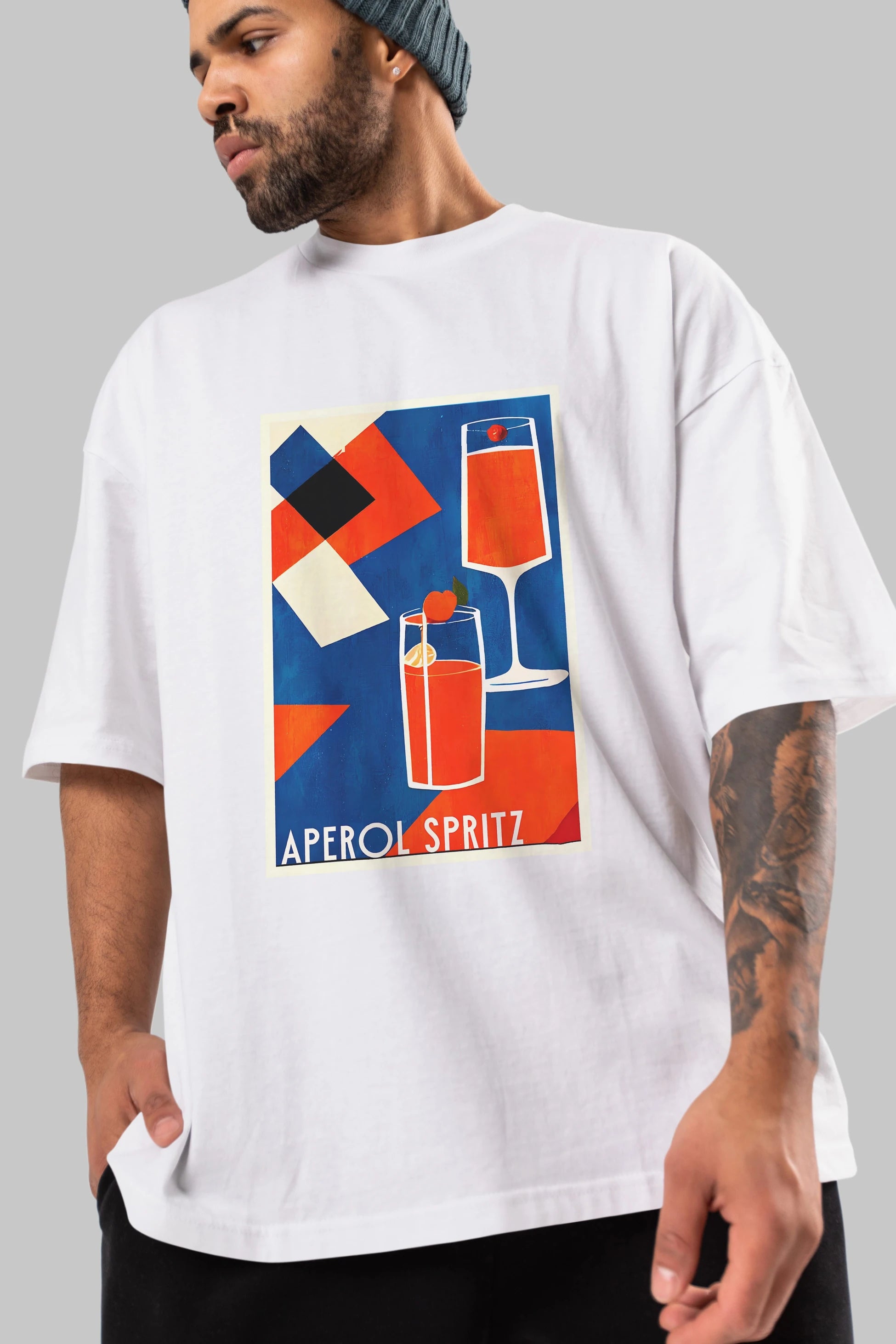 Aperol Spritz 4 Ön Baskılı Oversize t-shirt Erkek Kadın Unisex %100 Pamuk Bisiklet Yaka tişort