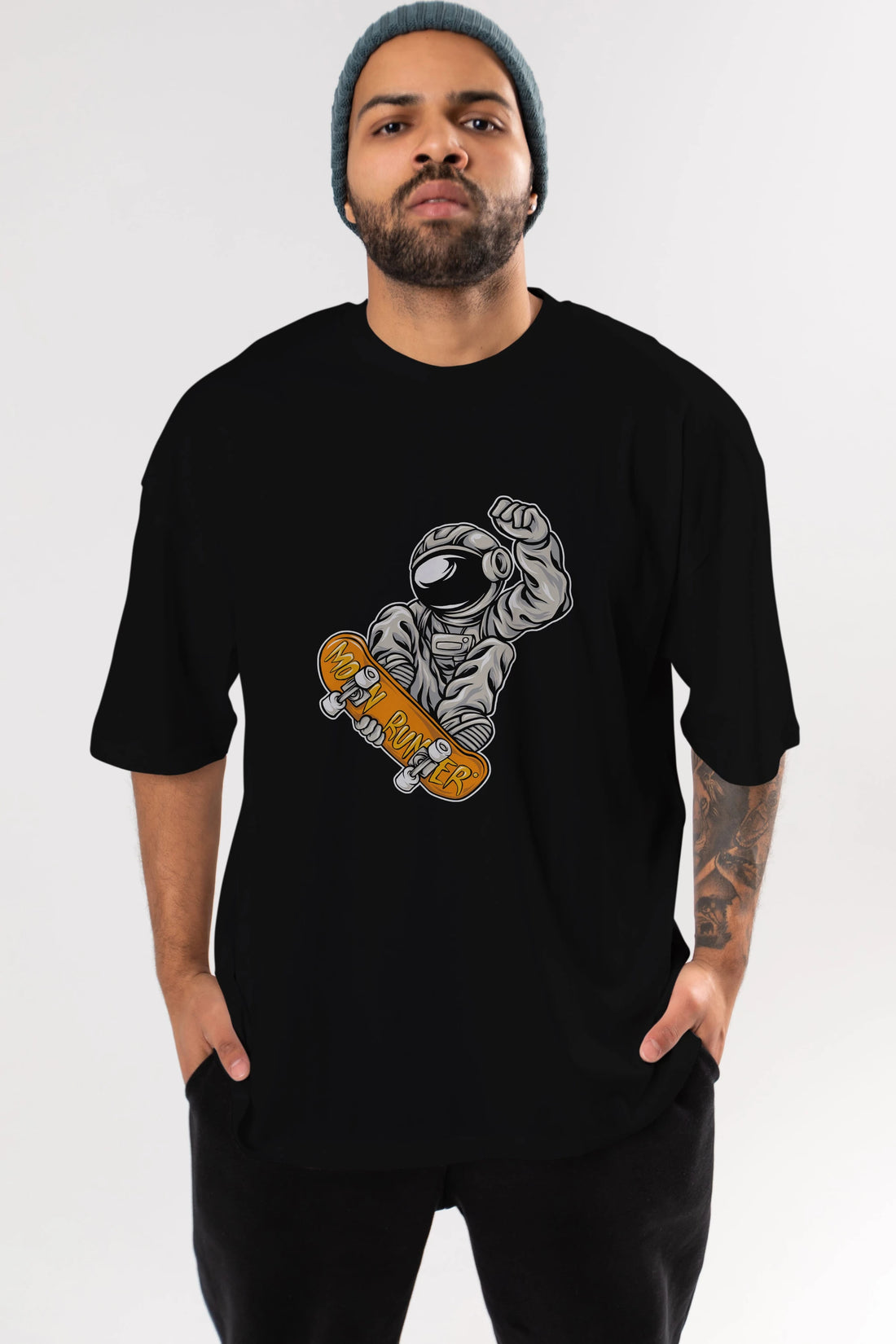 Moon Runner Ön Baskılı Oversize t-shirt Erkek Kadın Unisex