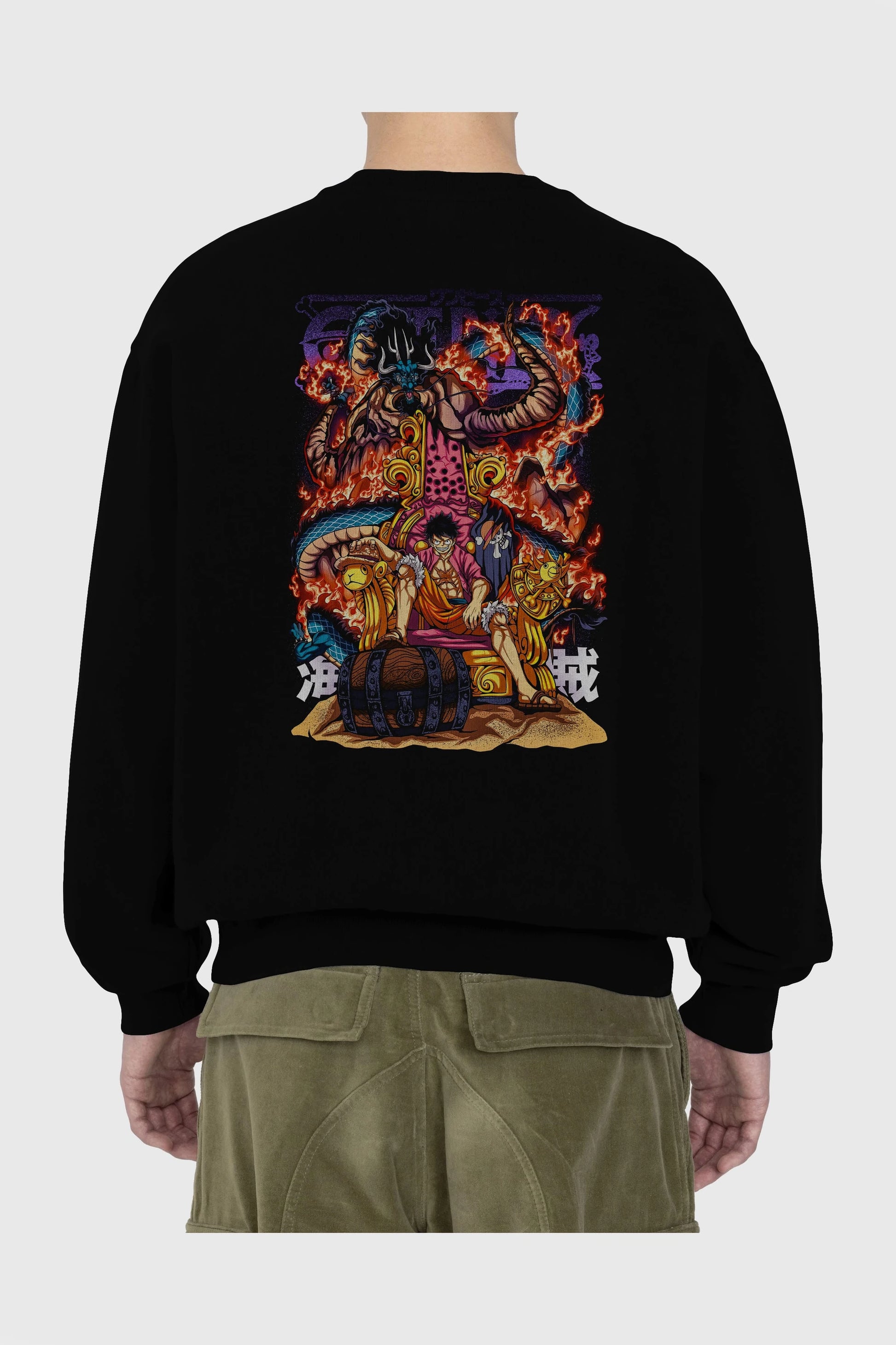 MONKEY D. LUFFY 1 Anime Arka Baskılı Oversize Sweatshirt Erkek Kadın Unisex