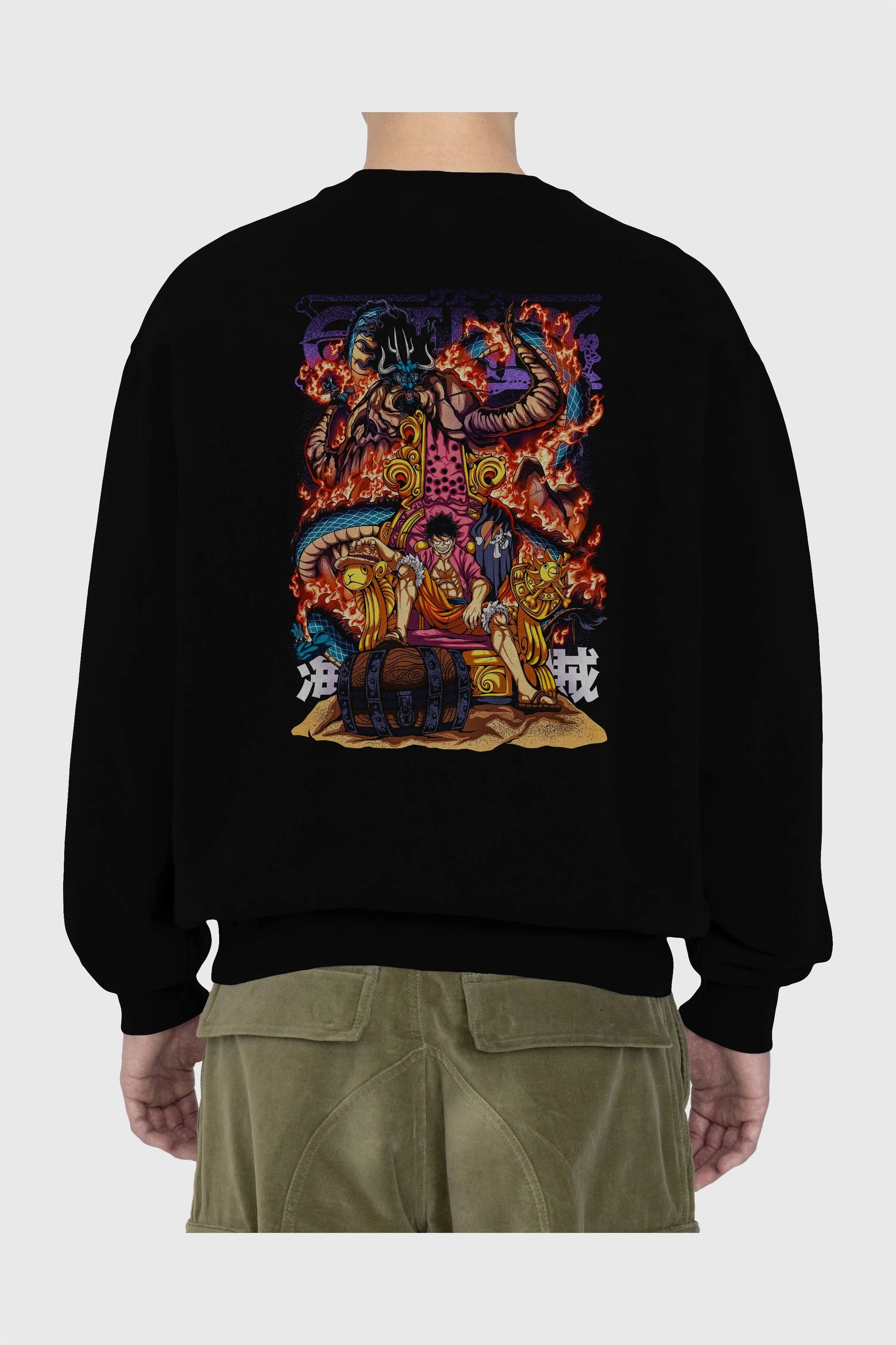 MONKEY D. LUFFY 1 Anime Arka Baskılı Oversize Sweatshirt Erkek Kadın Unisex