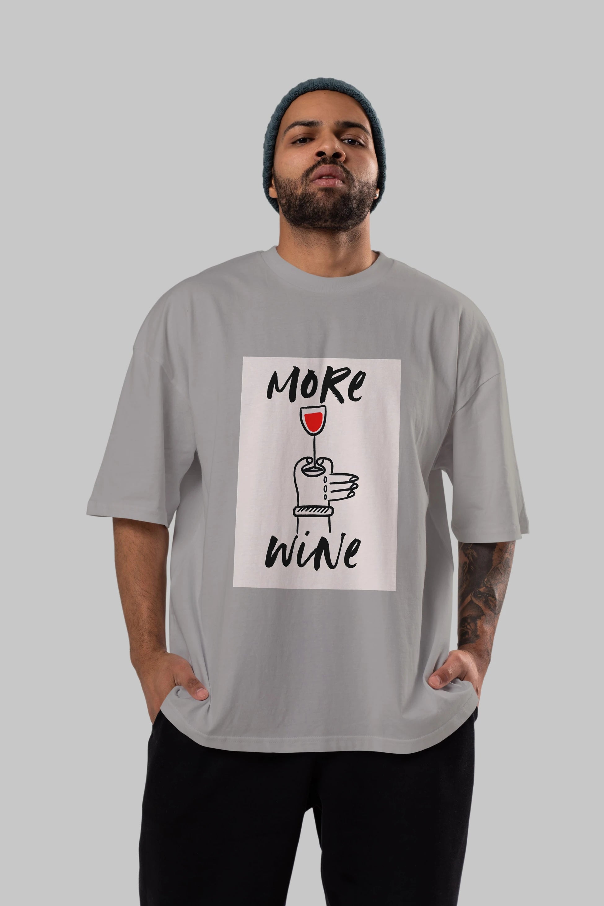 More Wine 2 Ön Baskılı Oversize t-shirt Erkek Kadın Unisex %100 Pamuk Bisiklet Yaka tişort